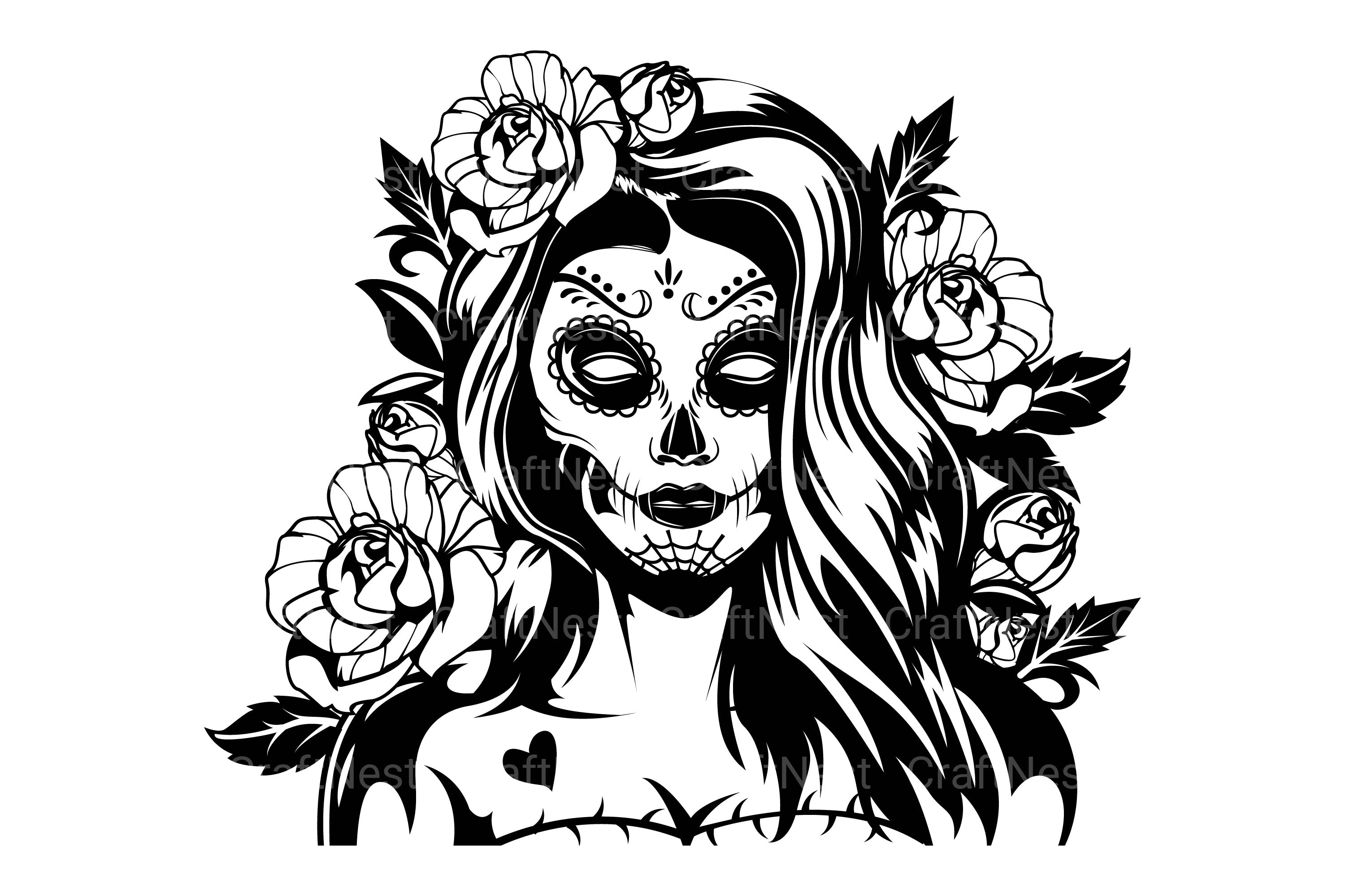 Halloween Sugar Girl with Flower SVG Clipart Bundle