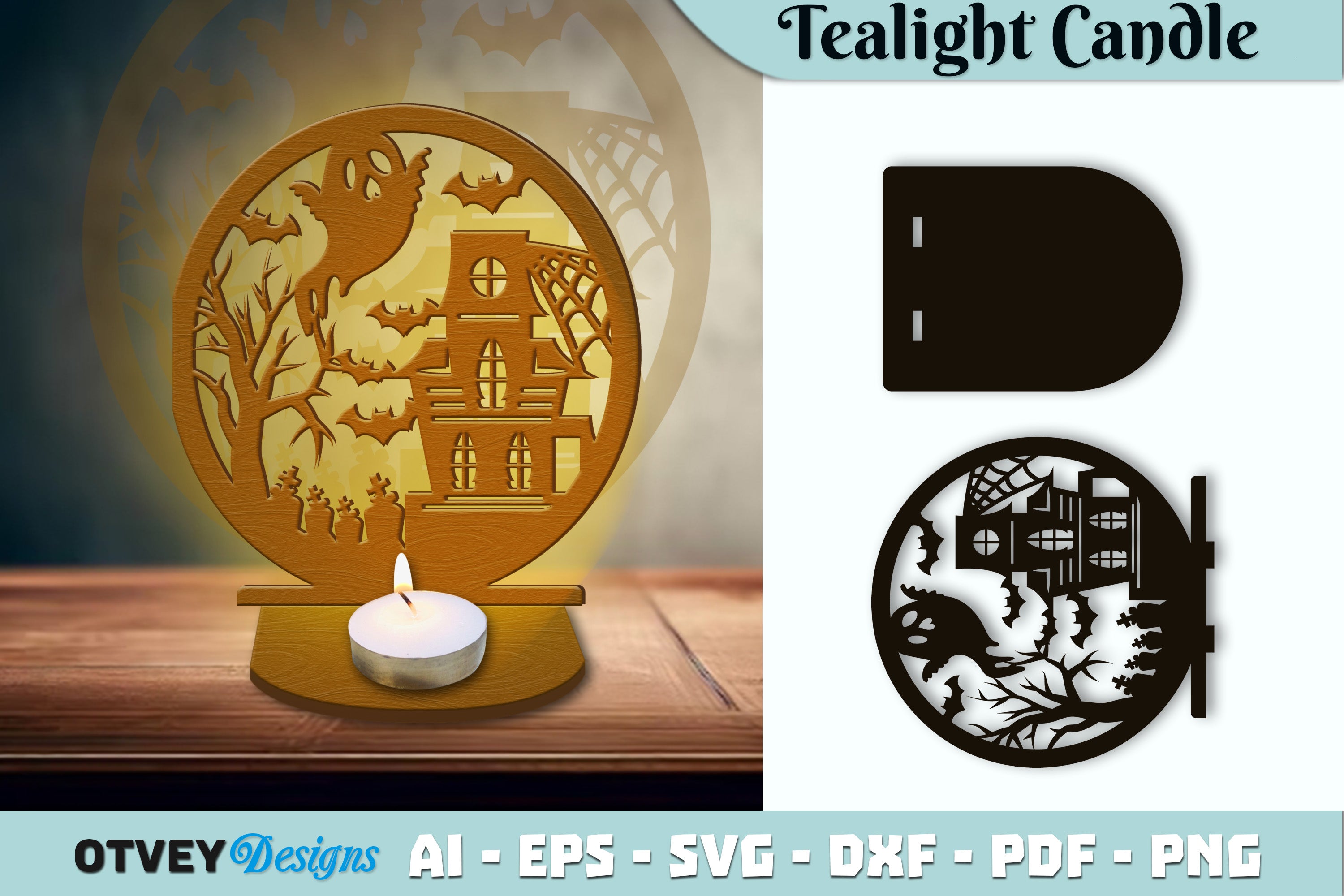 Halloween Tealight Candle Holder Lasercut SVG Bundle