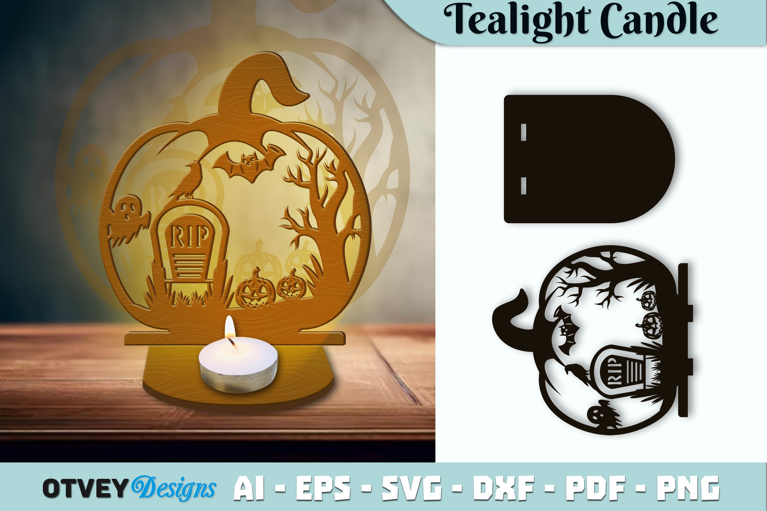 Halloween Tealight Candle Holder Lasercut SVG Bundle