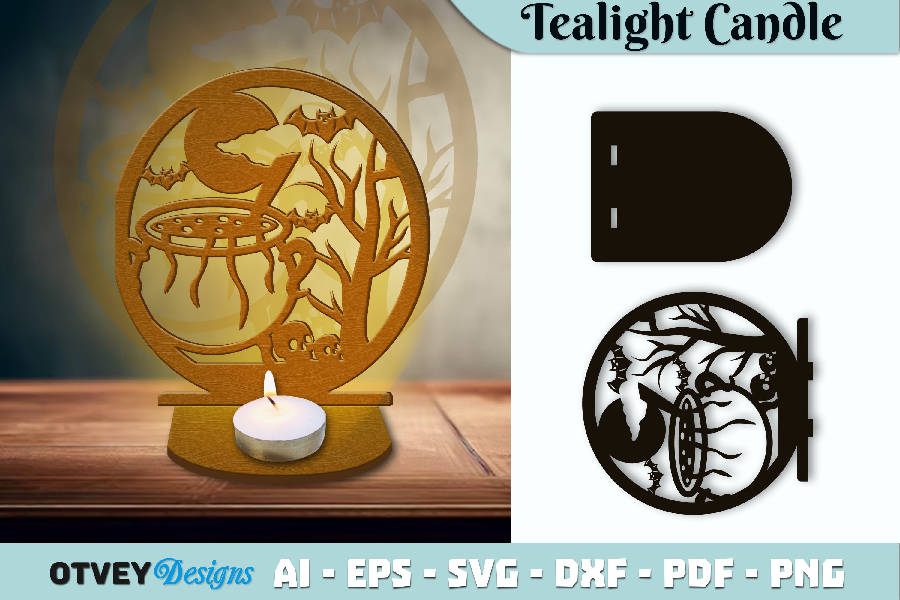 Halloween Tealight Candle Holder Lasercut SVG Bundle