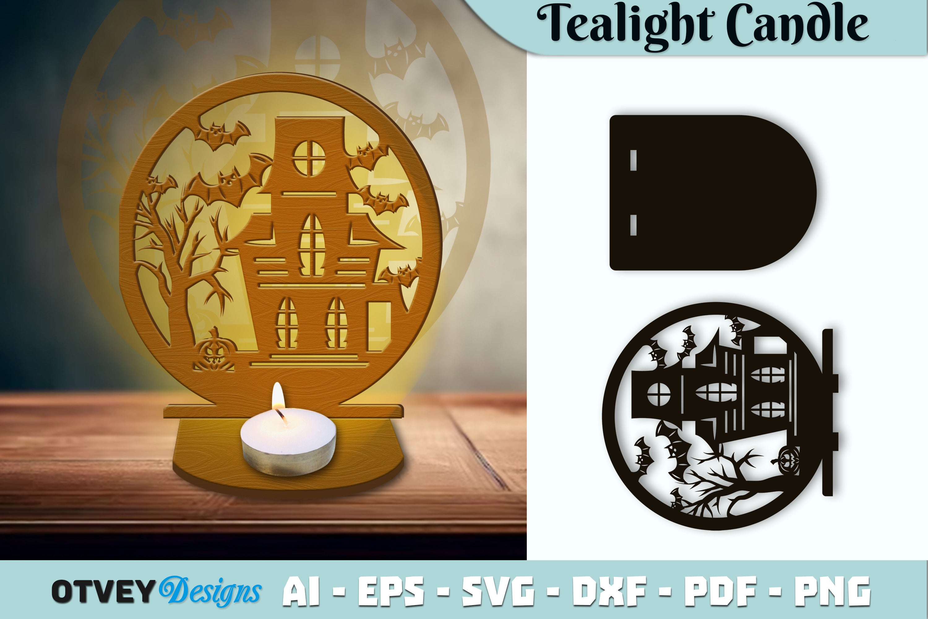 Halloween Tealight Candle Holder Lasercut SVG Bundle