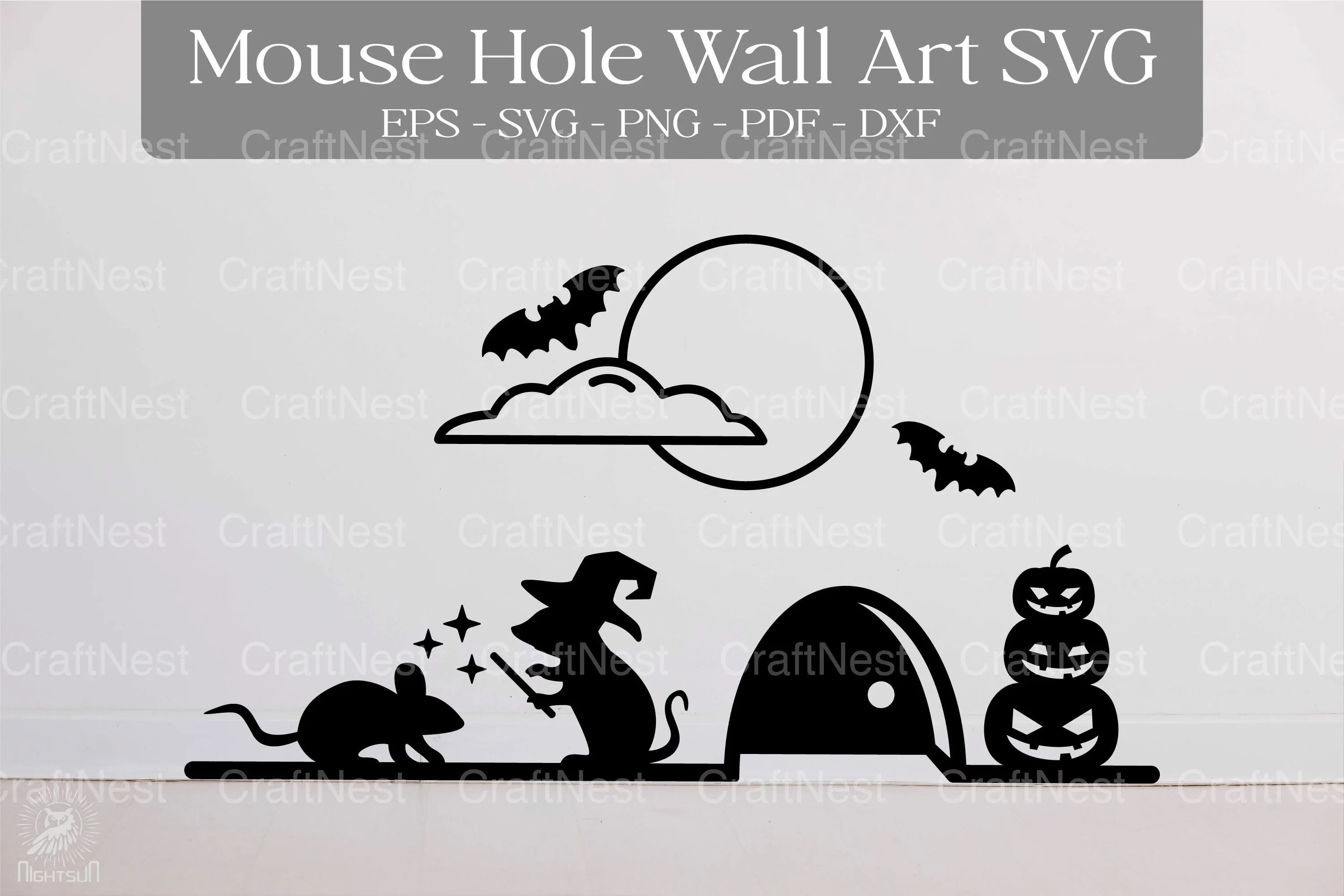 Halloween Witch Mouse Hole Wall Art Sticker Clipart Bundle - CraftNest - Digital Crafting and Art