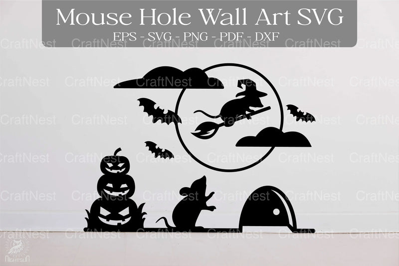 Halloween Witch Mouse Hole Wall Decor Sticker Clipart Bundle - CraftNest - Digital Crafting and Art