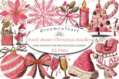 Hand Drawn Christmas Doodles Clipart Bundle - CraftNest - Digital Crafting and Art