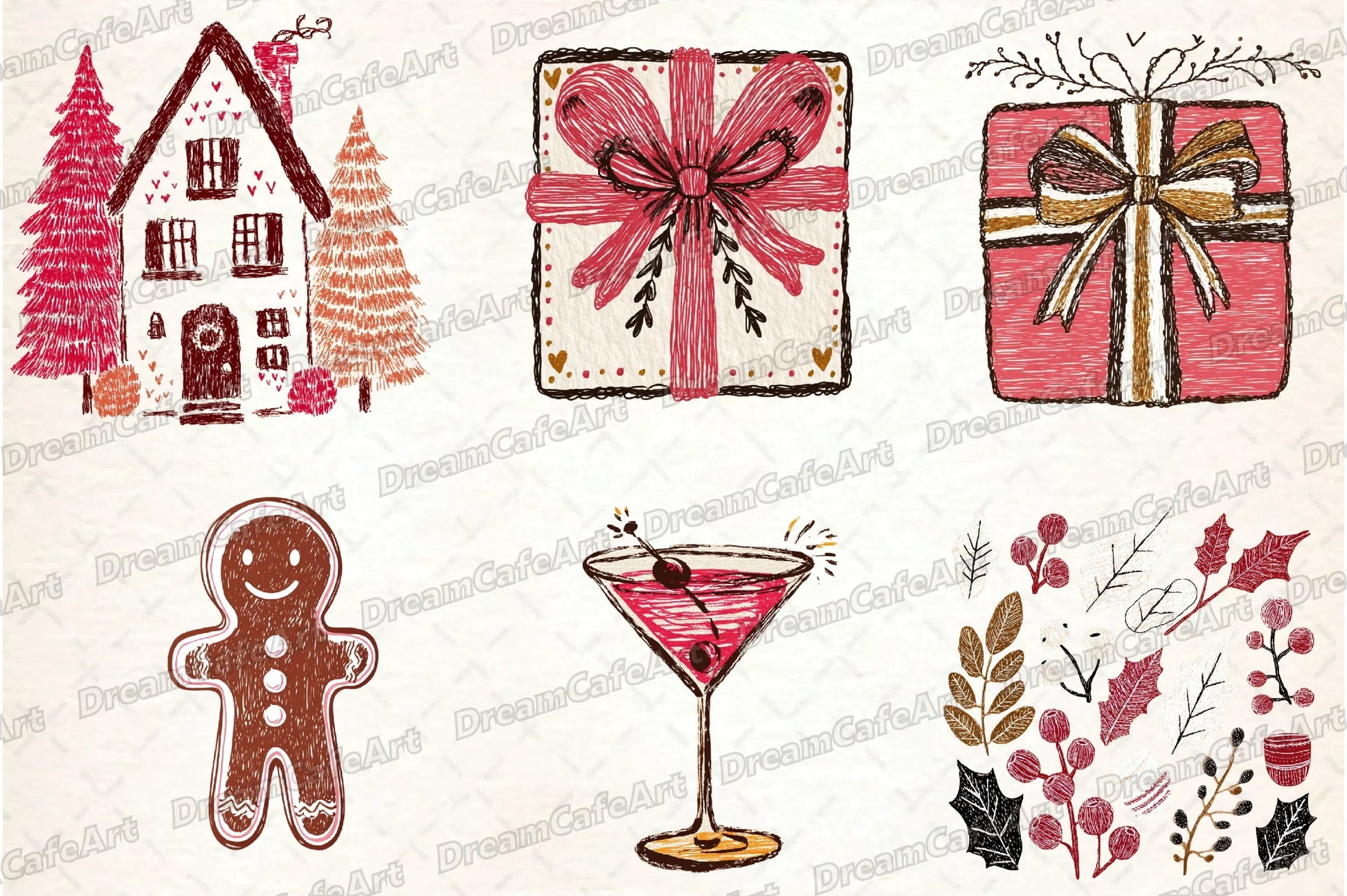 Hand Drawn Christmas Doodles Clipart Bundle - CraftNest - Digital Crafting and Art