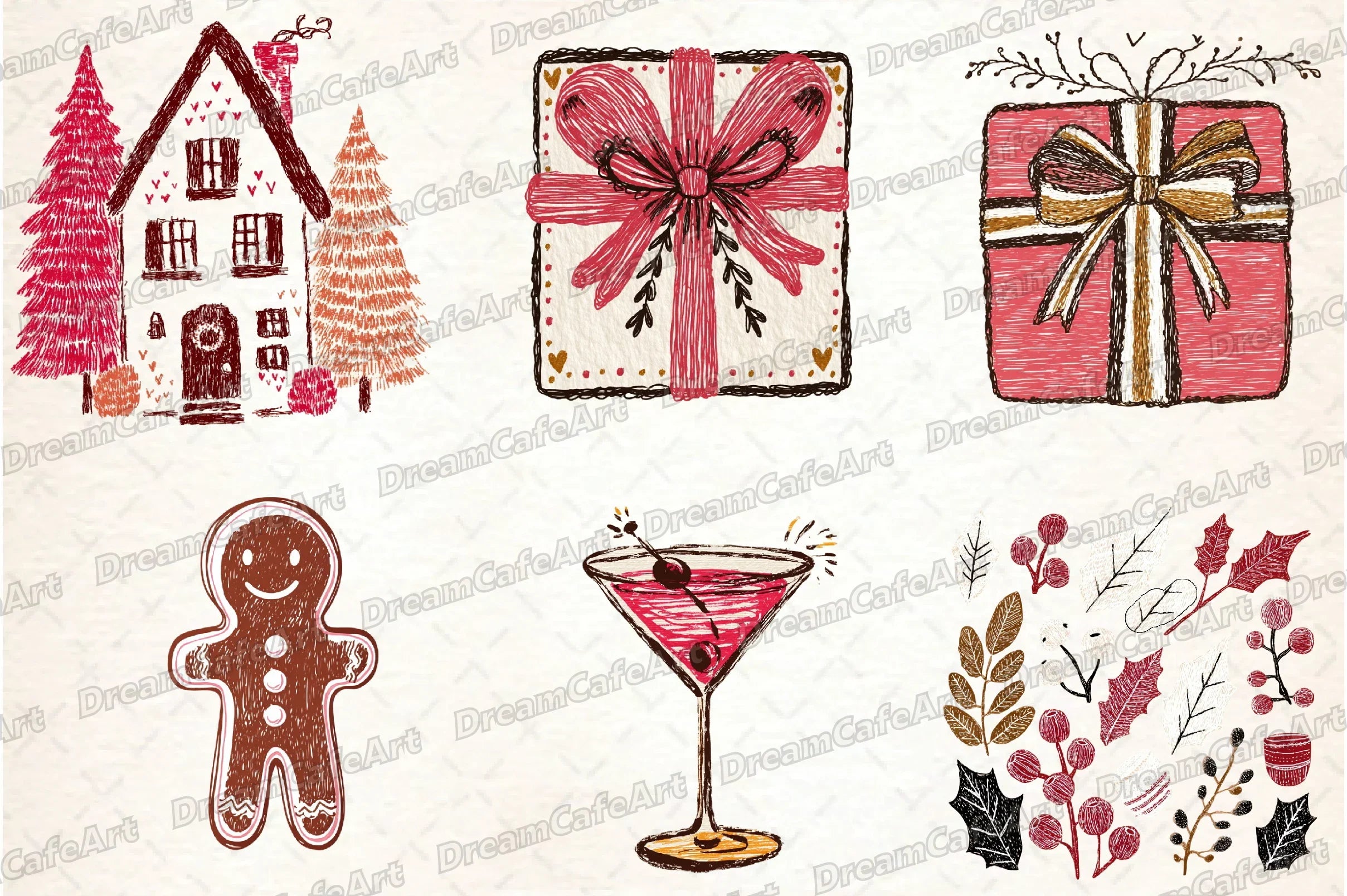 Hand Drawn Christmas Doodles Clipart Bundle - CraftNest - Digital Crafting and Art