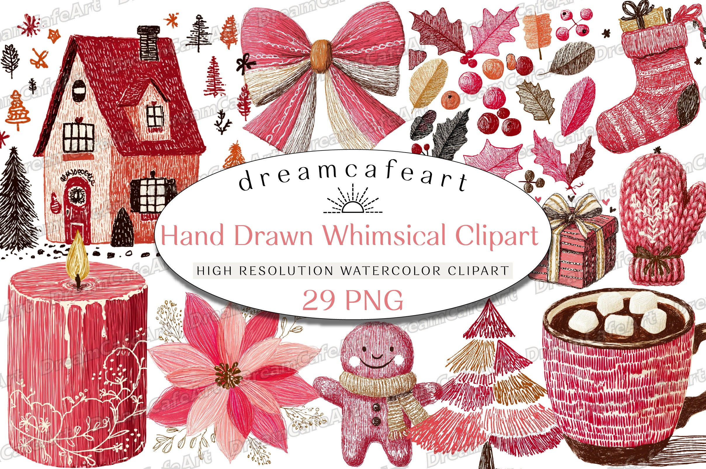 Whimsical Hand-Drawn Christmas Clipart Bundle