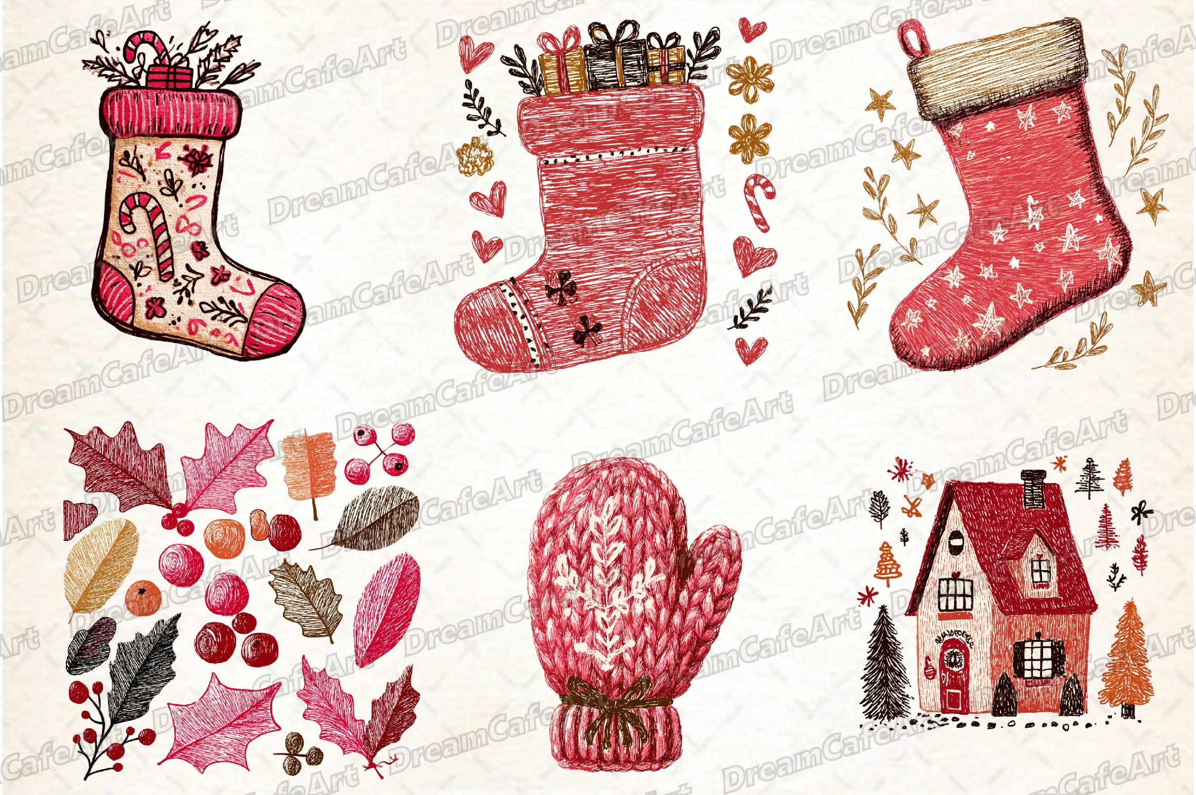Whimsical Hand-Drawn Christmas Clipart Bundle
