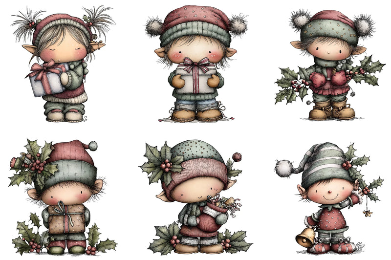 Hand Painted Elf Clipart Bundle - CraftNest - Digital Crafting and Art