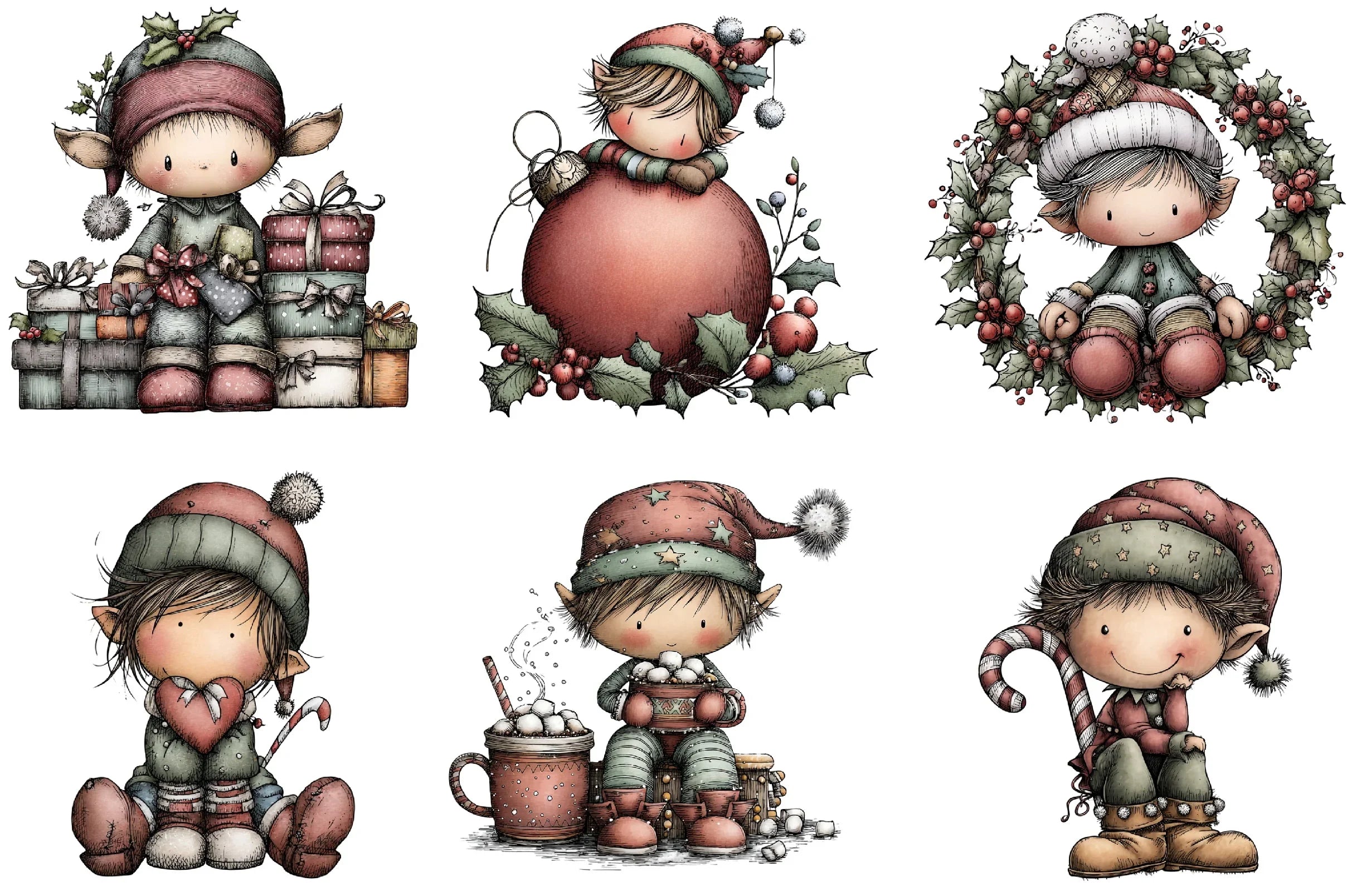 Hand Painted Elf Clipart Bundle - CraftNest - Digital Crafting and Art