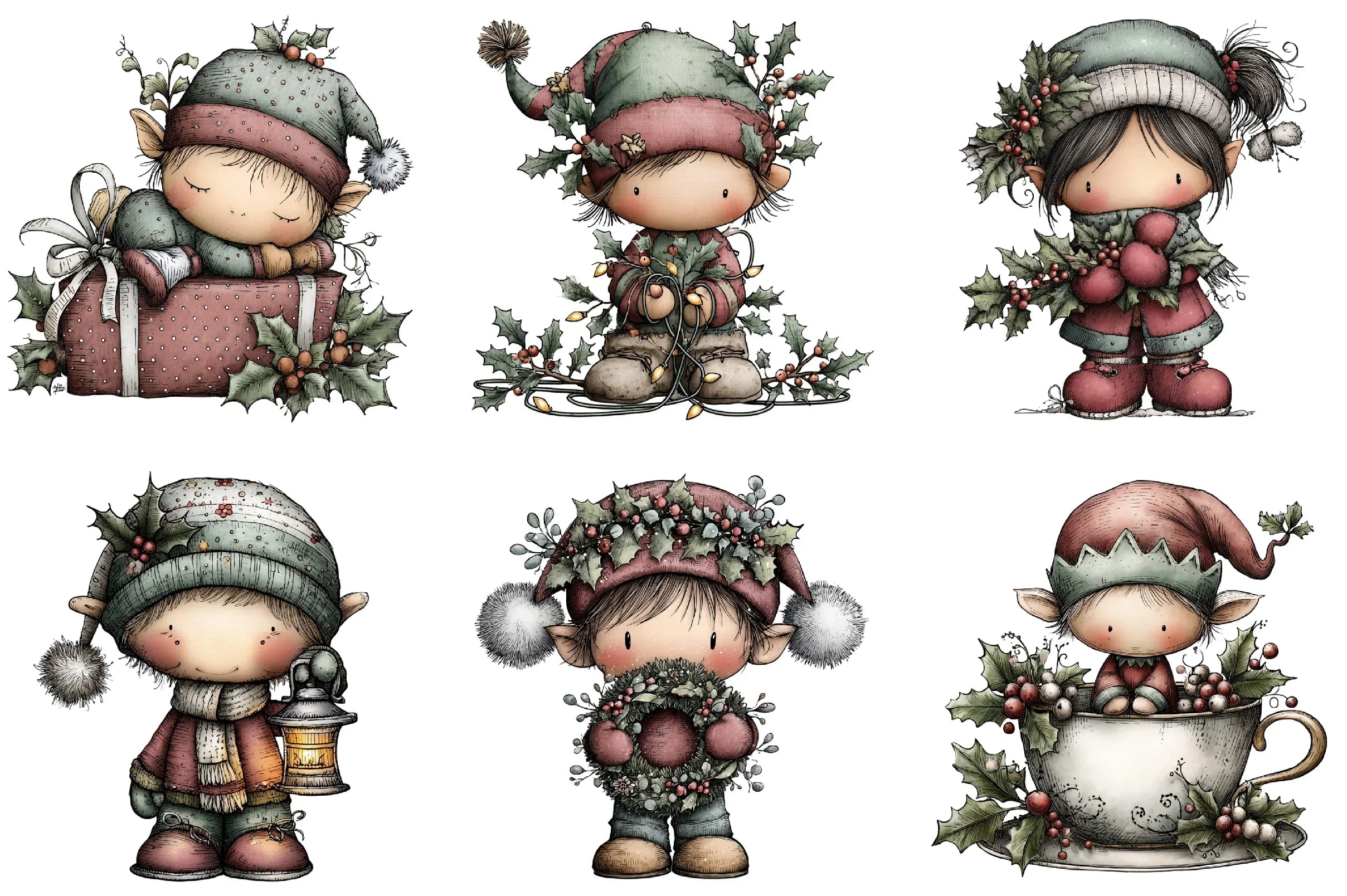Hand Painted Elf Clipart Bundle - CraftNest - Digital Crafting and Art