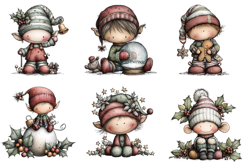 Hand Painted Elf Clipart Bundle - CraftNest - Digital Crafting and Art