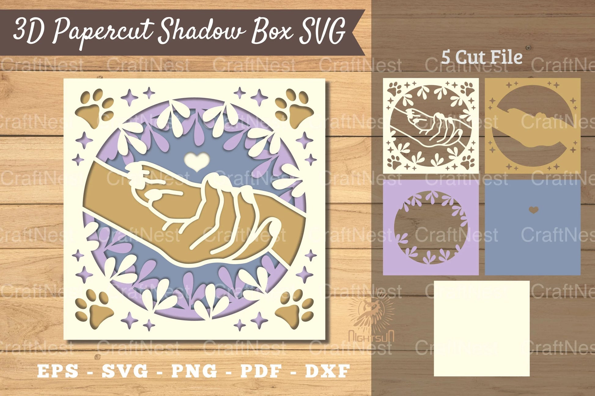 3D Hand Paw Papercut Shadow Box SVG Bundle - CraftNest - Digital Crafting and Art