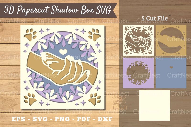 3D Hand Paw Papercut Shadow Box SVG Bundle - CraftNest - Digital Crafting and Art