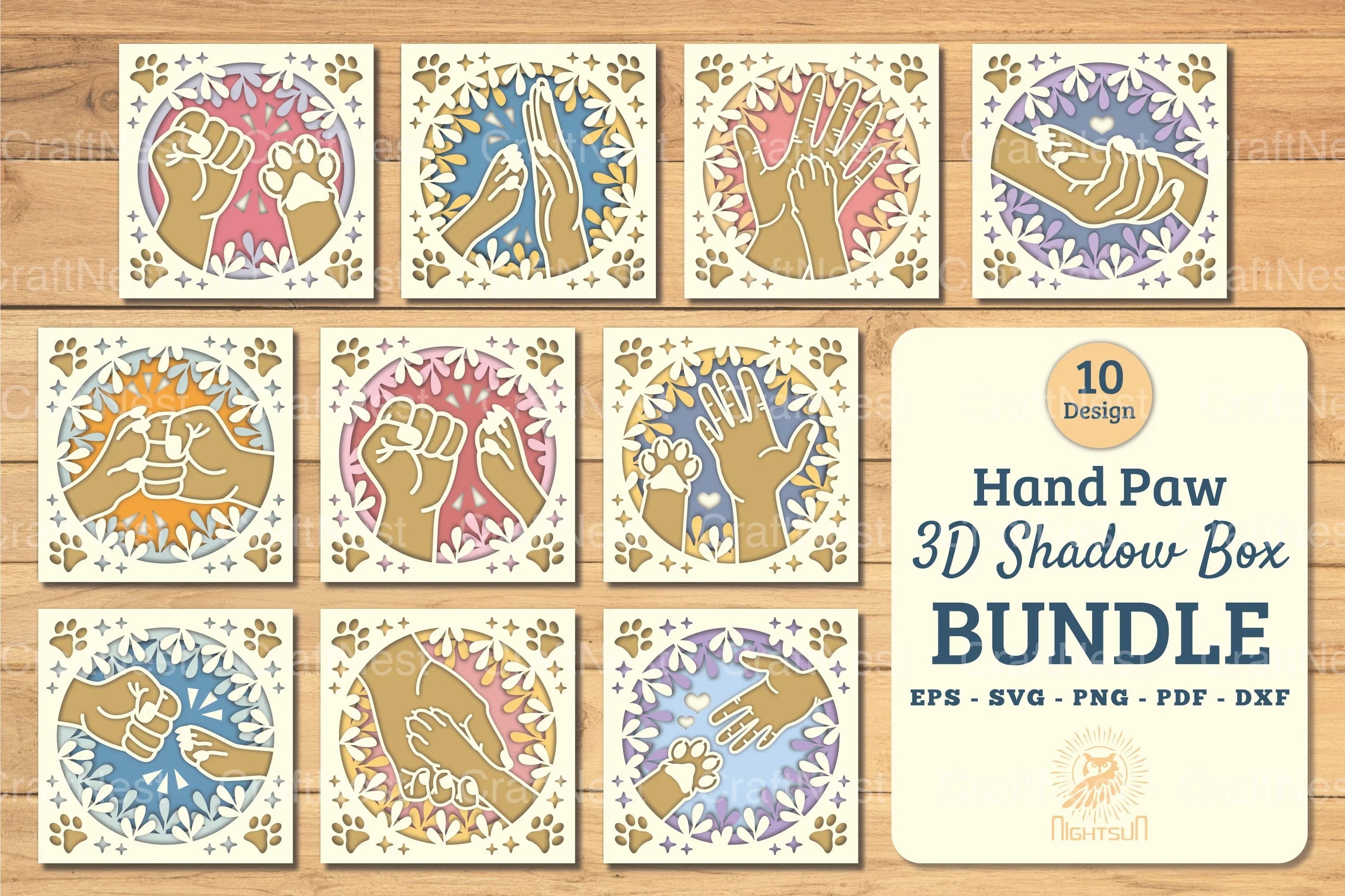 Hand Paw 3D Papercut Shadow Box Bundle - CraftNest - Digital Crafting and Art