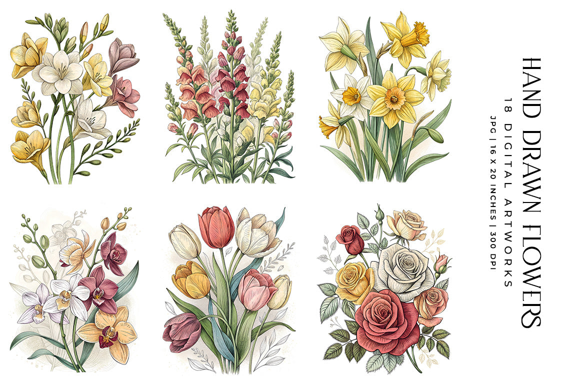 Hand-drawn Flowers - Floral