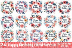 Happy Birthday Floral Wreath Clipart Bundle - CraftNest - Digital Crafting and Art