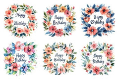 Happy Birthday Floral Wreath Clipart Bundle - CraftNest - Digital Crafting and Art