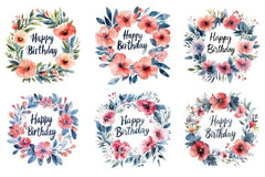 Happy Birthday Floral Wreath Clipart Bundle - CraftNest - Digital Crafting and Art