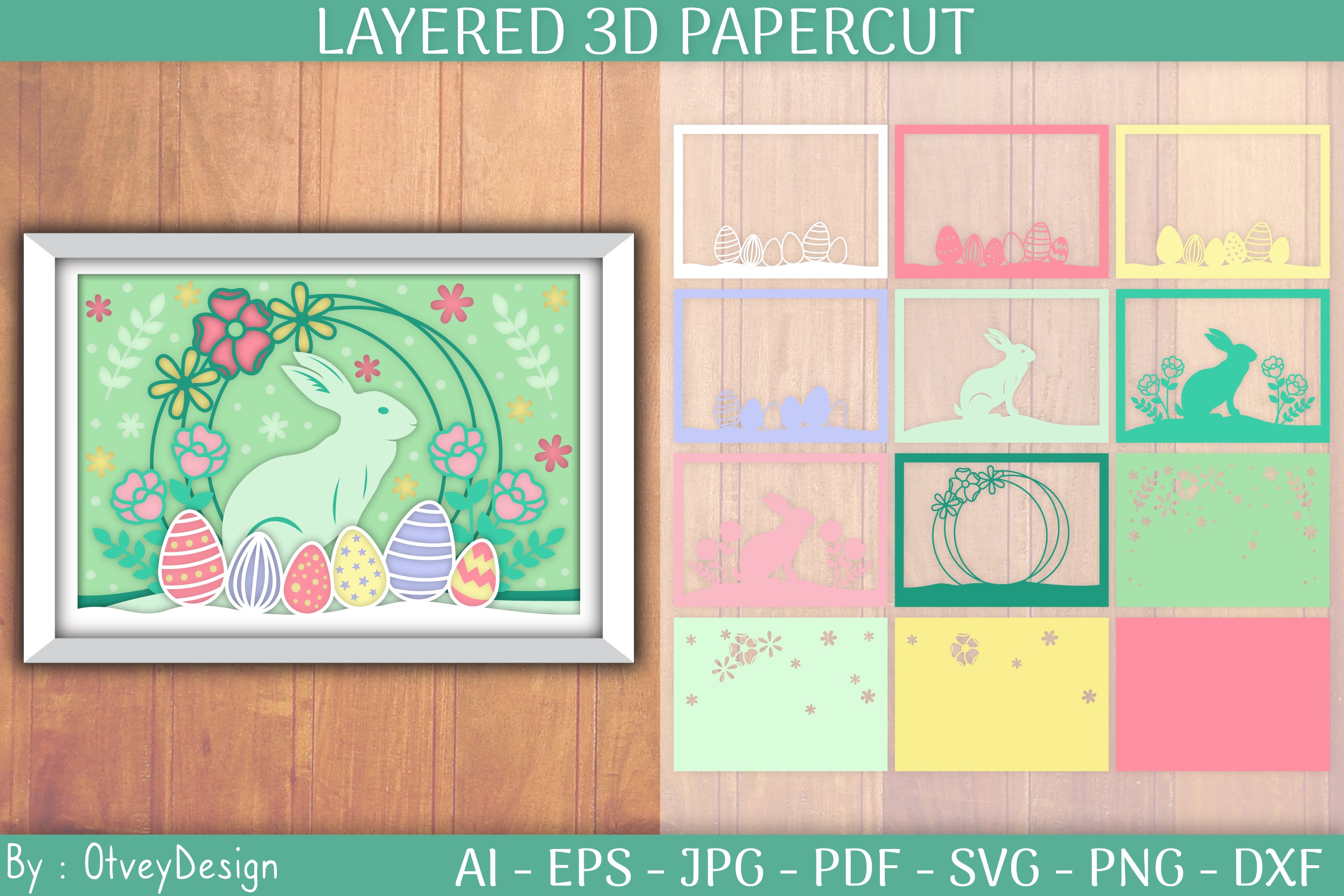 Happy Easter 3D Shadowbox Layered Papercut SVG Bundle