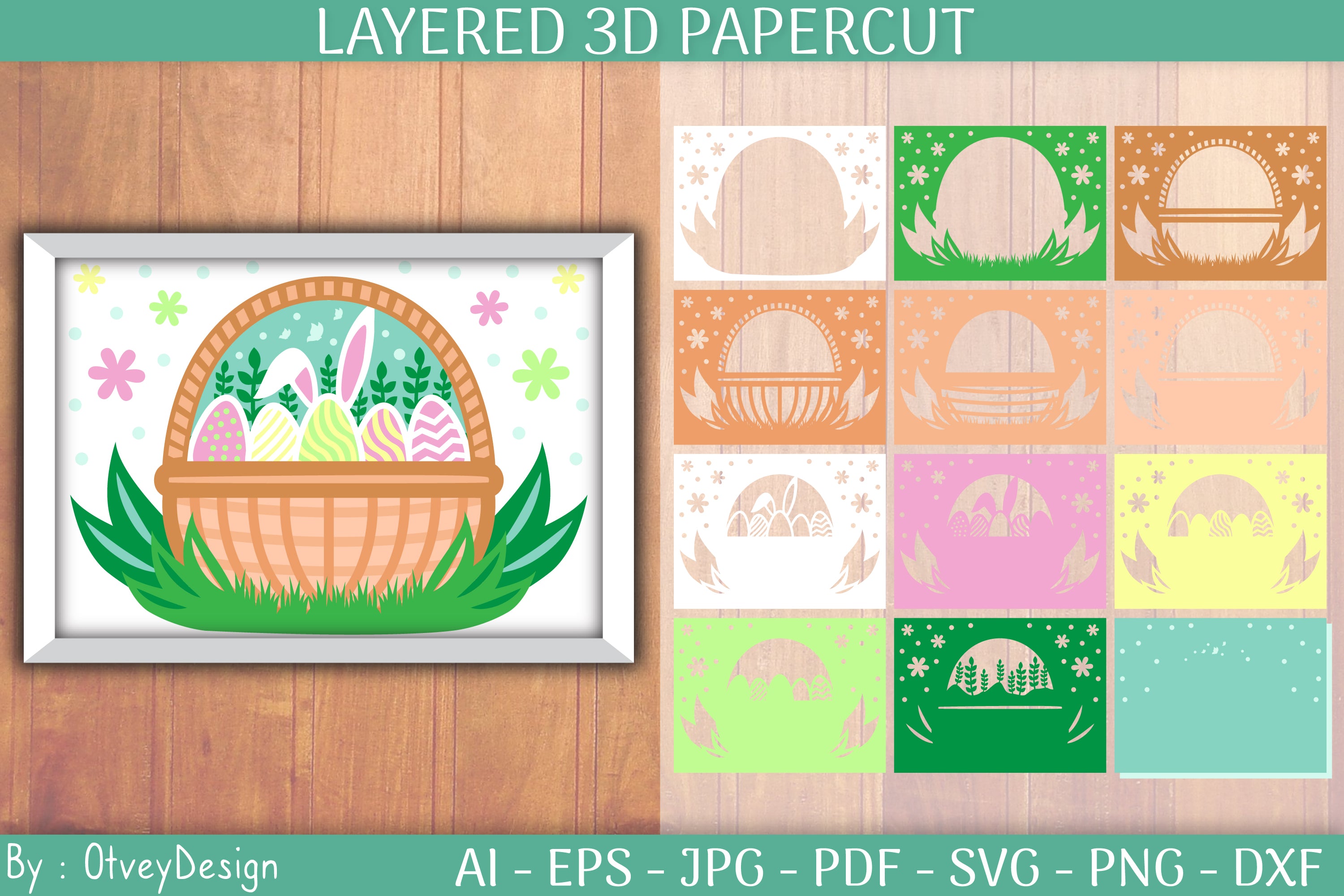 Happy Easter 3D Shadowbox Layered Papercut SVG Bundle