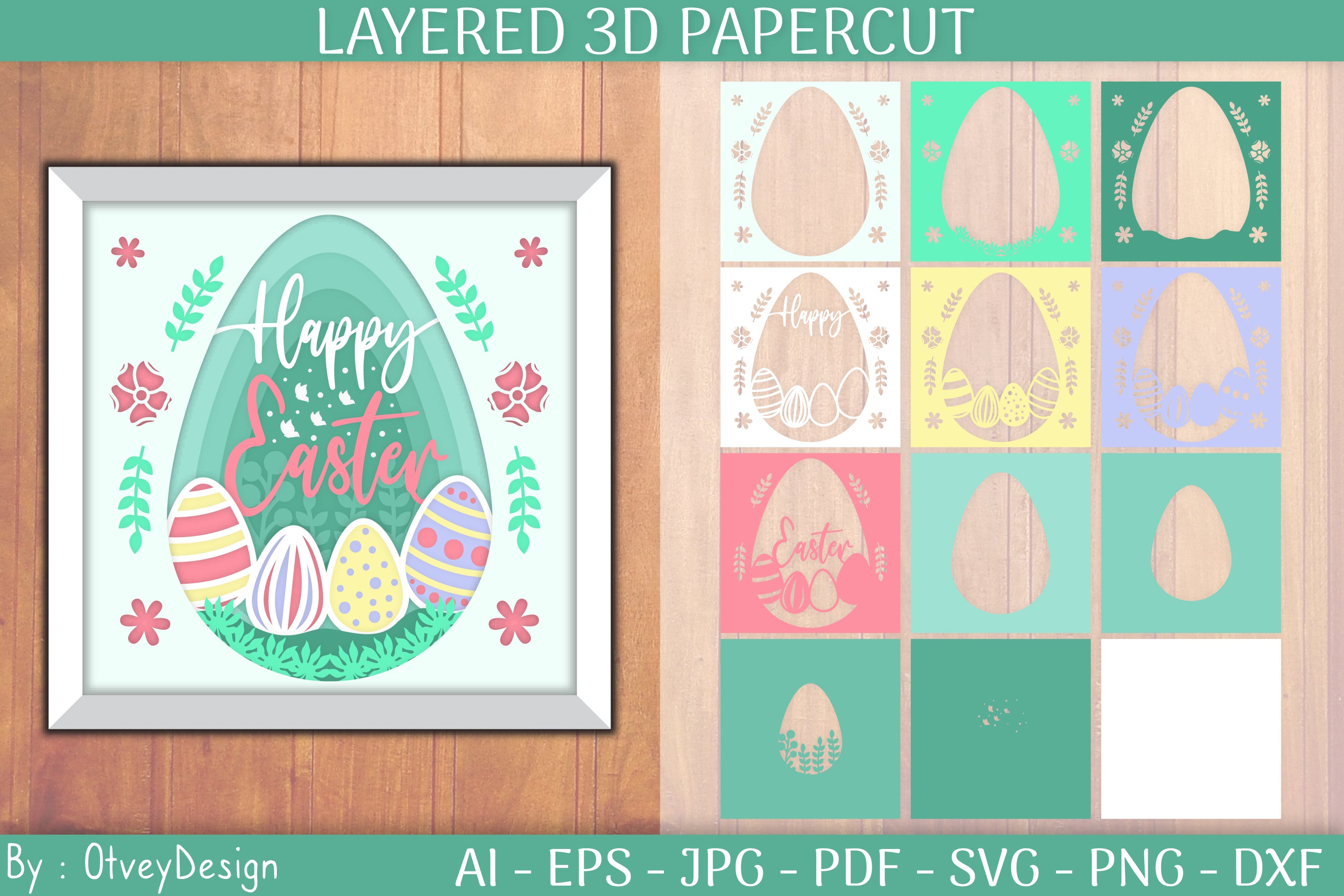 Happy Easter Egg 3D Shadowbox Layered Papercut SVG Bundle