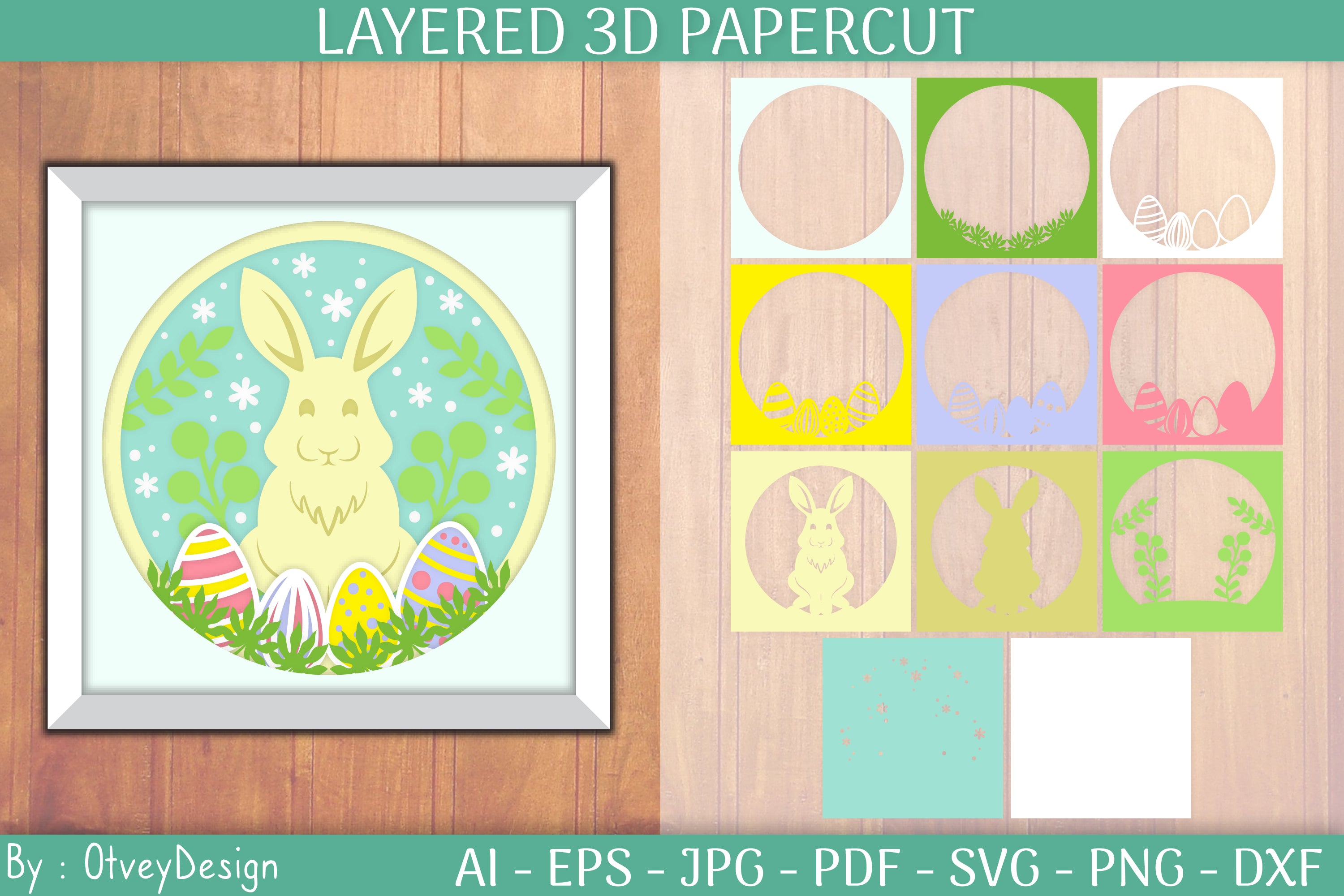 Happy Easter Wreath 3D Shadowbox Papercut SVG Bundle