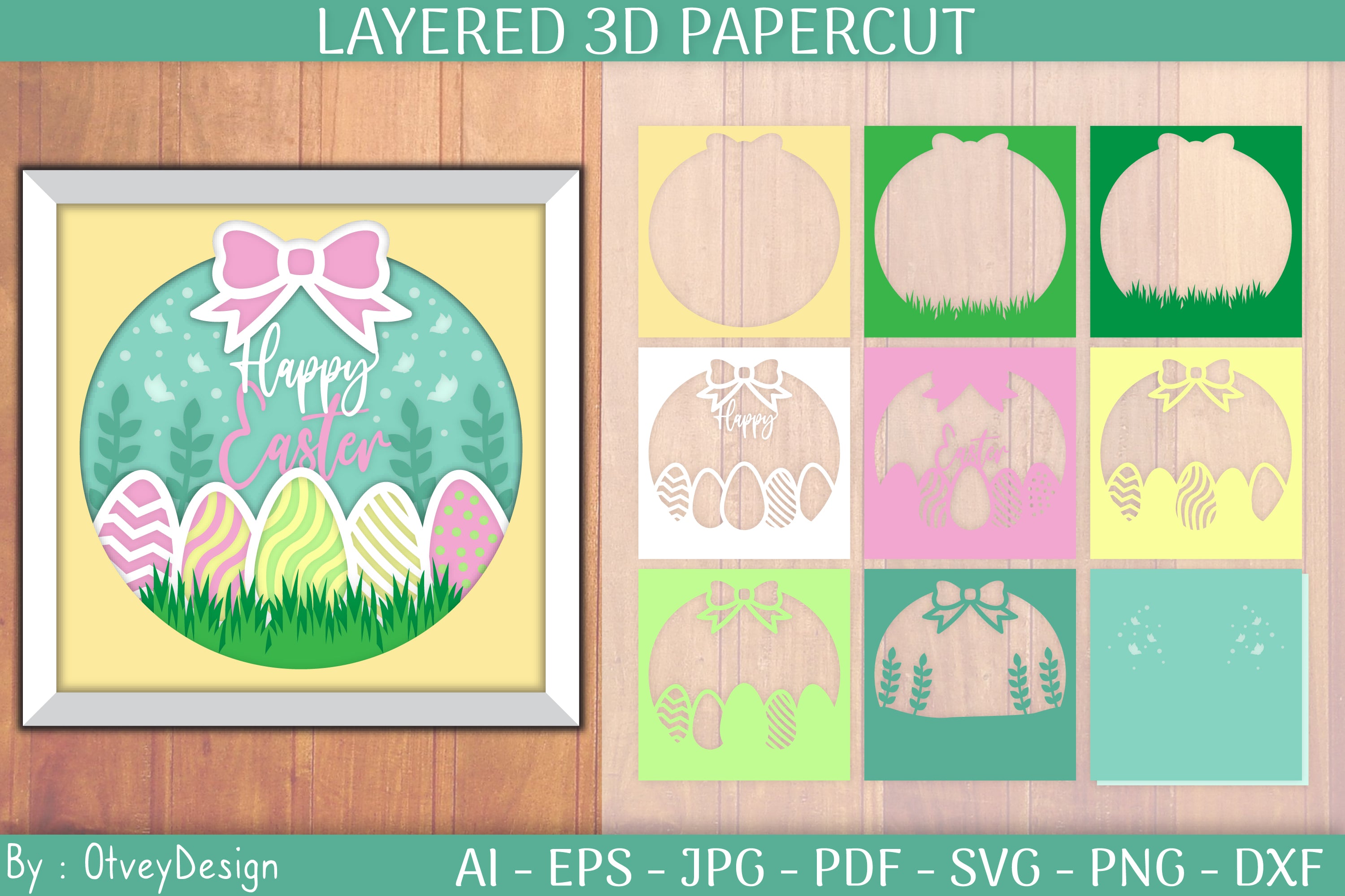 Happy Easter Wreath Shadowbox Layered Papercut SVG Bundle