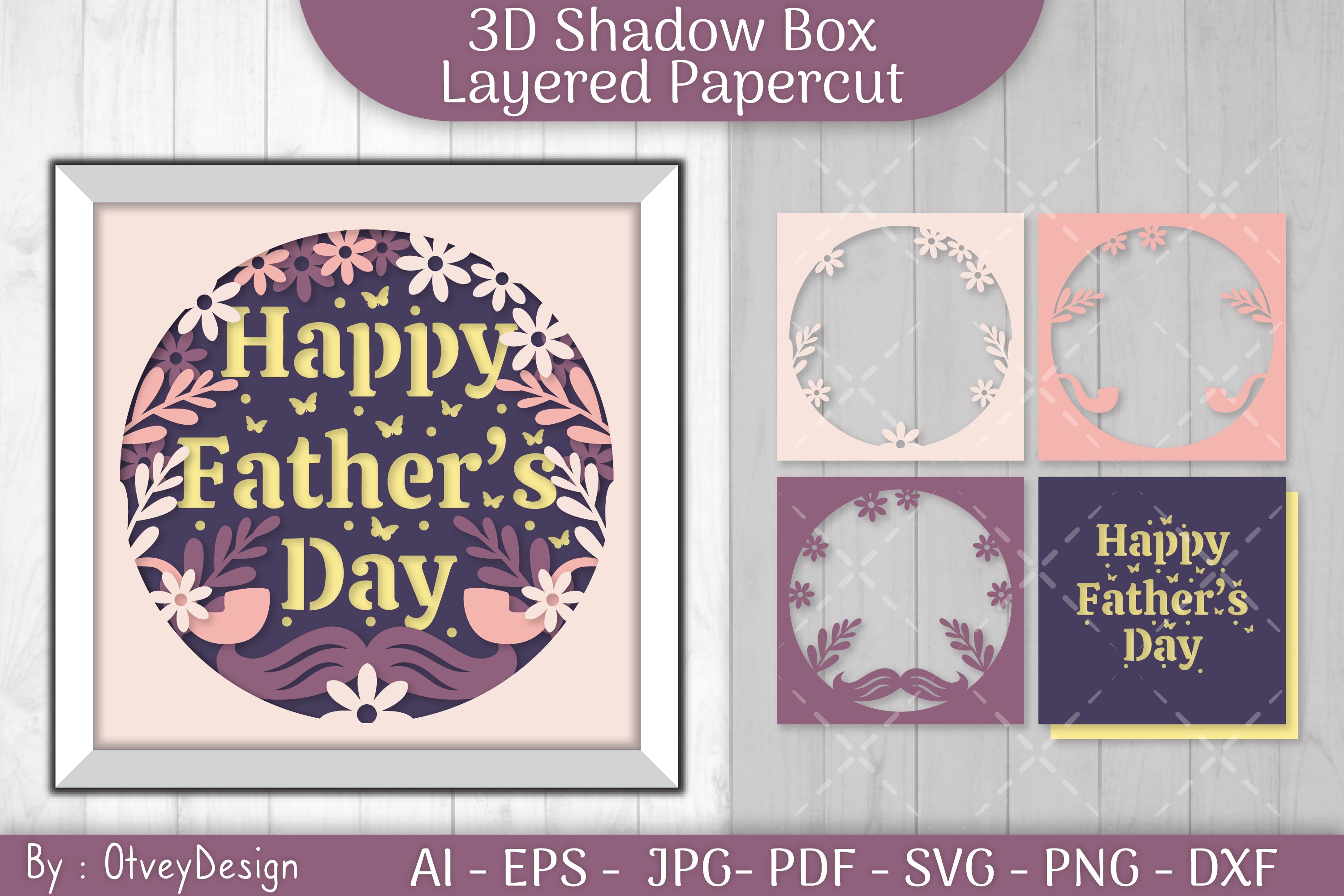 Happy Father's Day 3D Shadowbox Papercut SVG Bundle