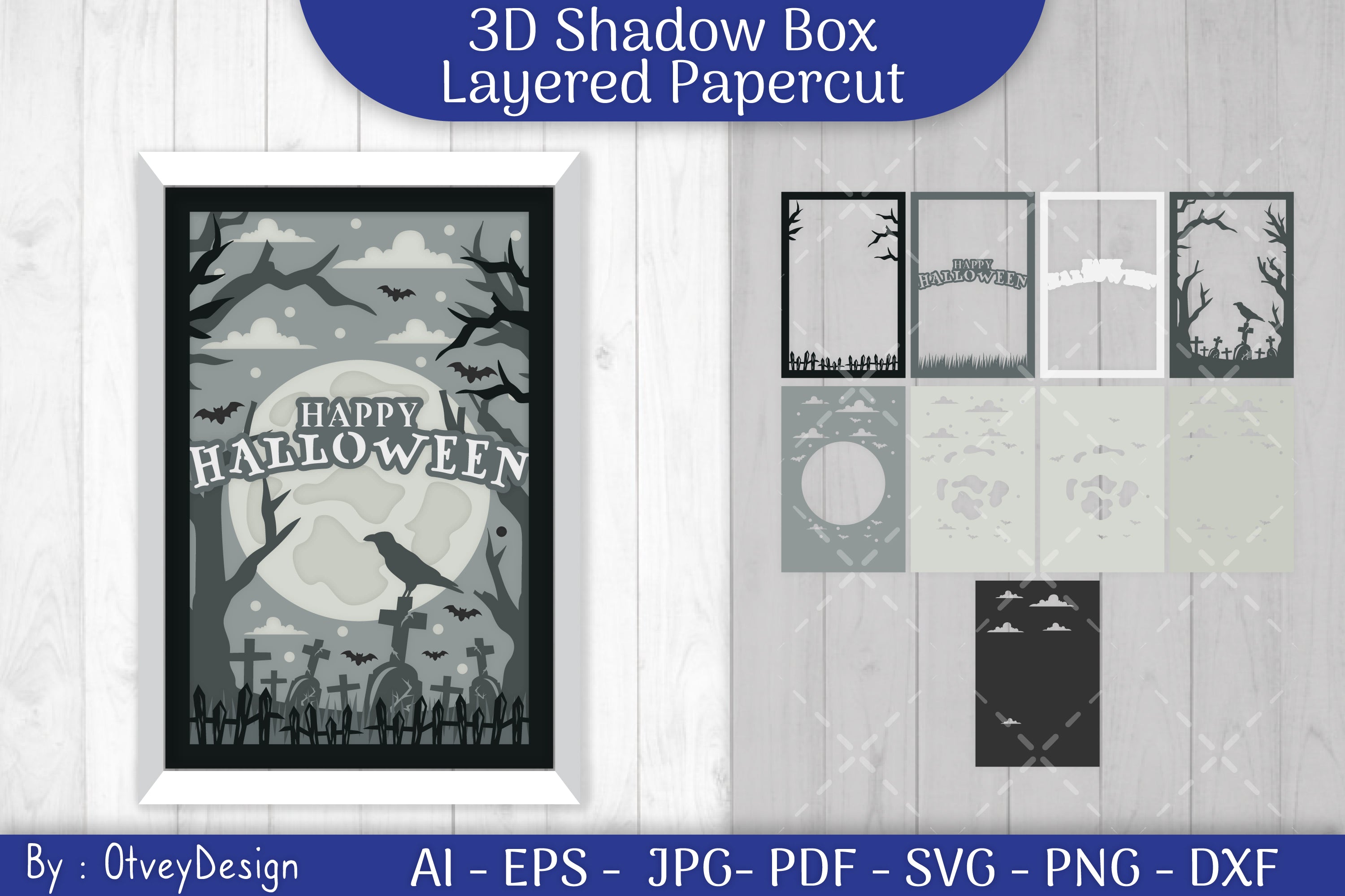Happy Halloween 3D Shadowbox Layered Papercut SVG Bundle