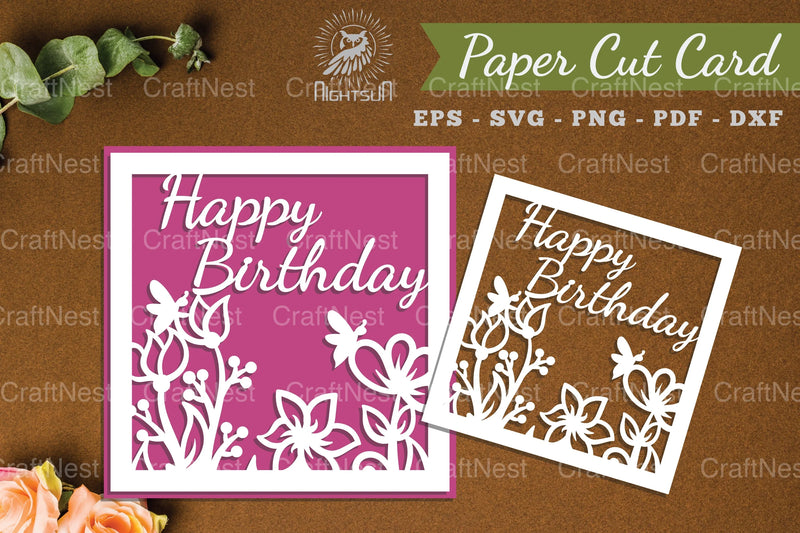 Happy Birthday Paper Cut Card SVG Bundle - CraftNest - Digital Crafting and Art