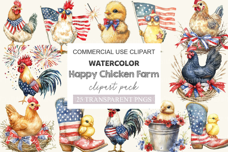 Happy Chicken Farm 4th Of July Clipart Bundle - CraftNest - Digital Crafting and Art