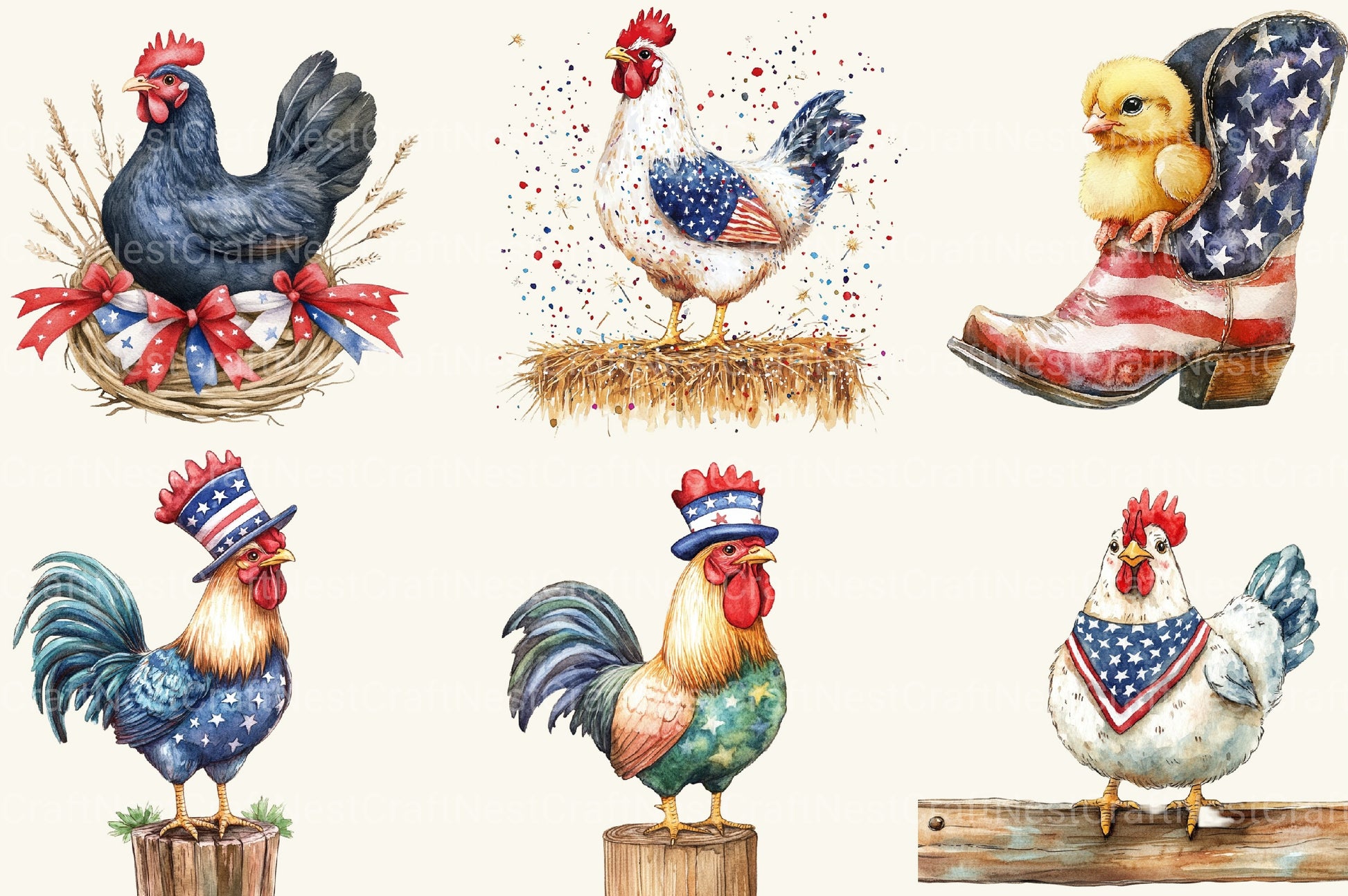 Happy Chicken Farm 4th Of July Clipart Bundle - CraftNest - Digital Crafting and Art