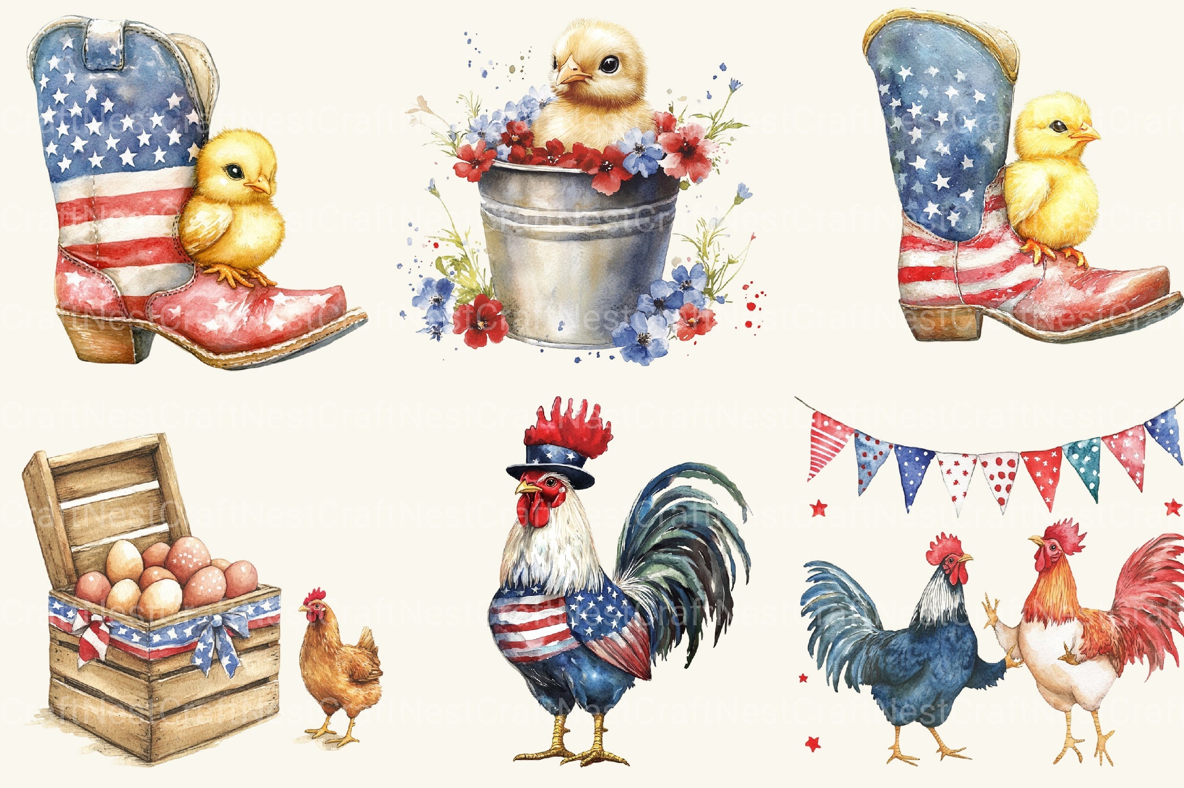 Happy Chicken Farm 4th Of July Clipart Bundle - CraftNest - Digital Crafting and Art