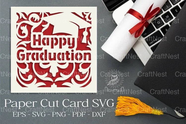 Happy Graduation Paper Cut Card SVG Clipart - CraftNest - Digital Crafting and Art