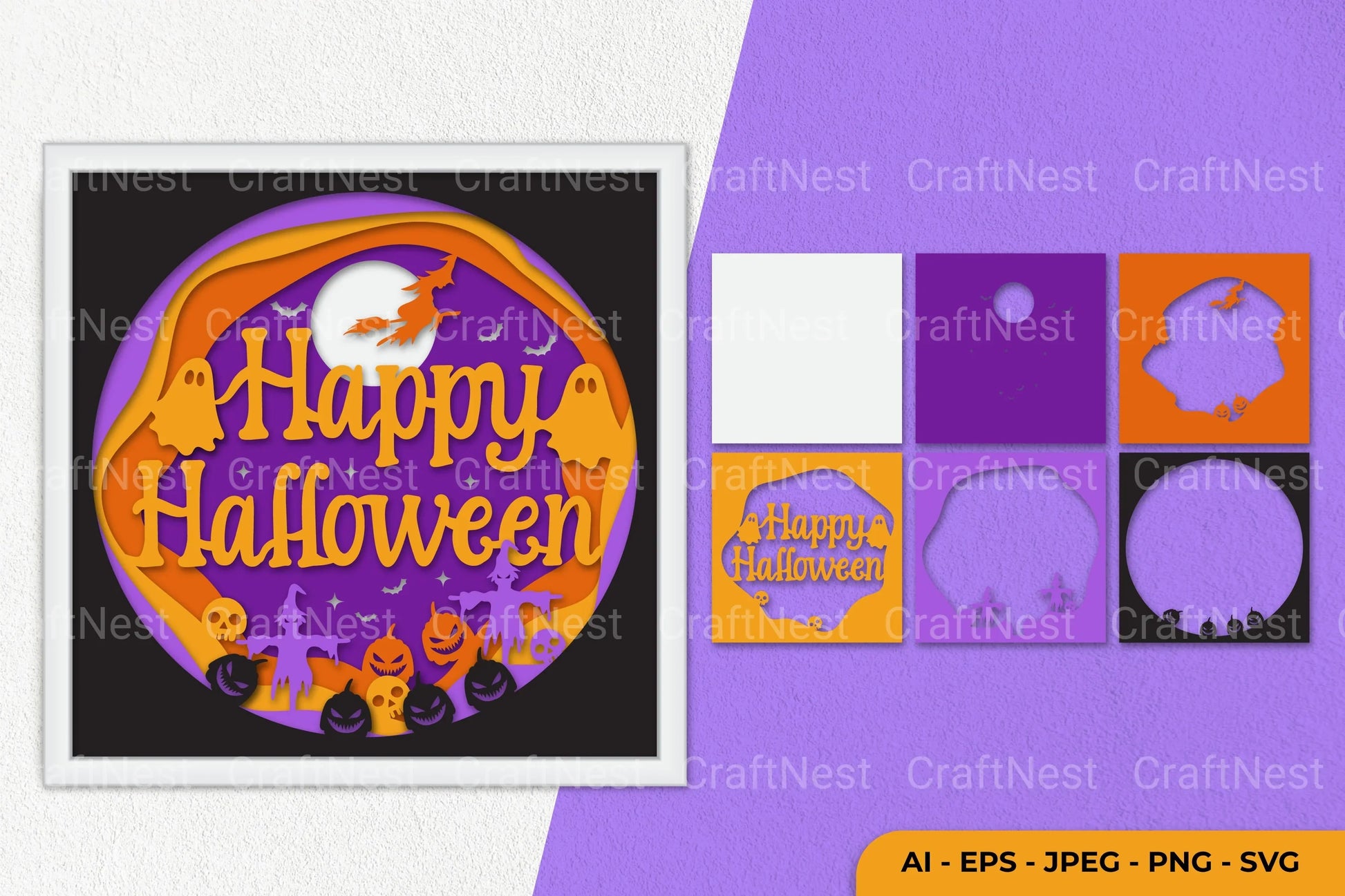 Happy Halloween Layered Papercut SVG Bundle - CraftNest - Digital Crafting and Art