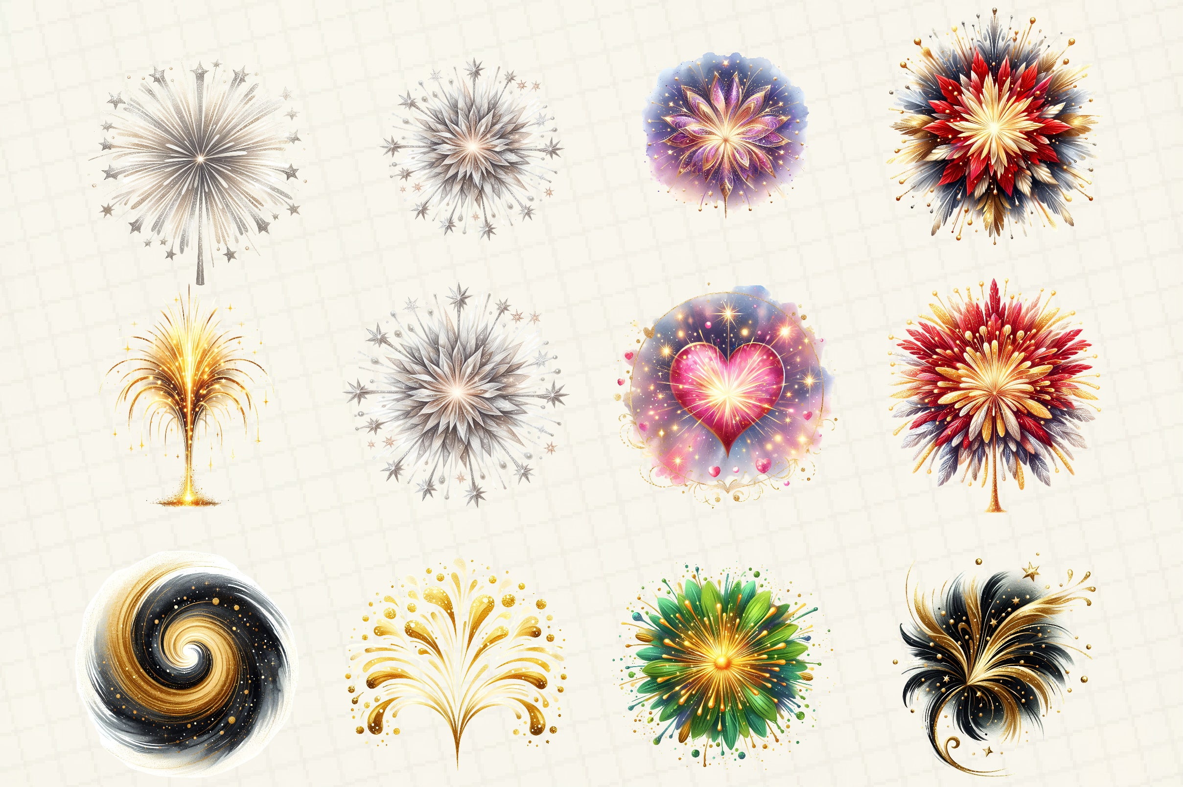 Happy New Year Fireworks Clipart Bundle