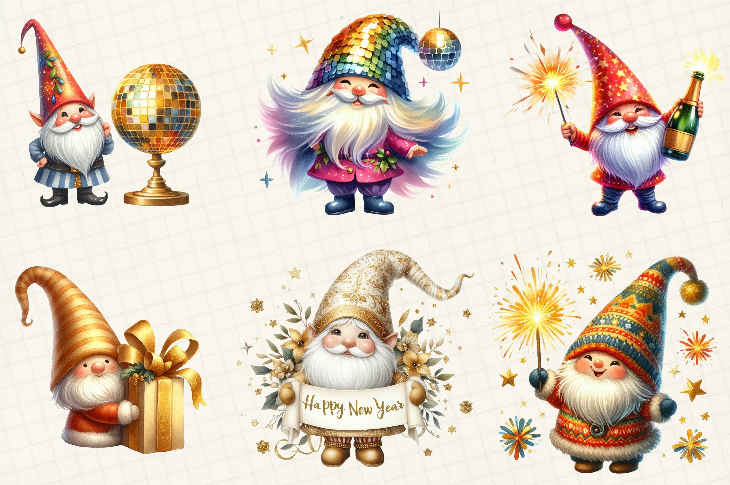Happy New Year Gnome Clipart Bundle