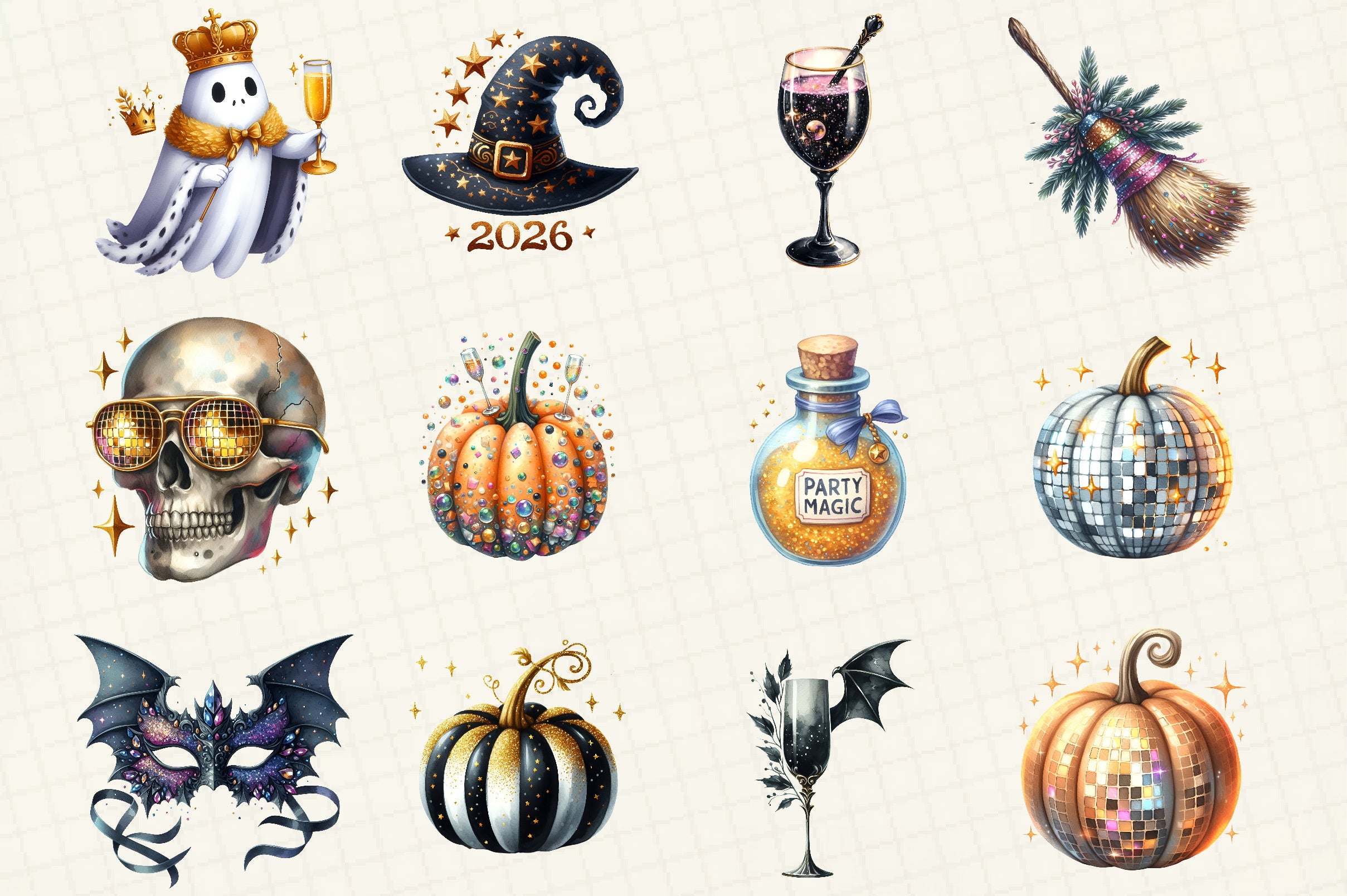 Happy New Year Halloween Clipart Bundle