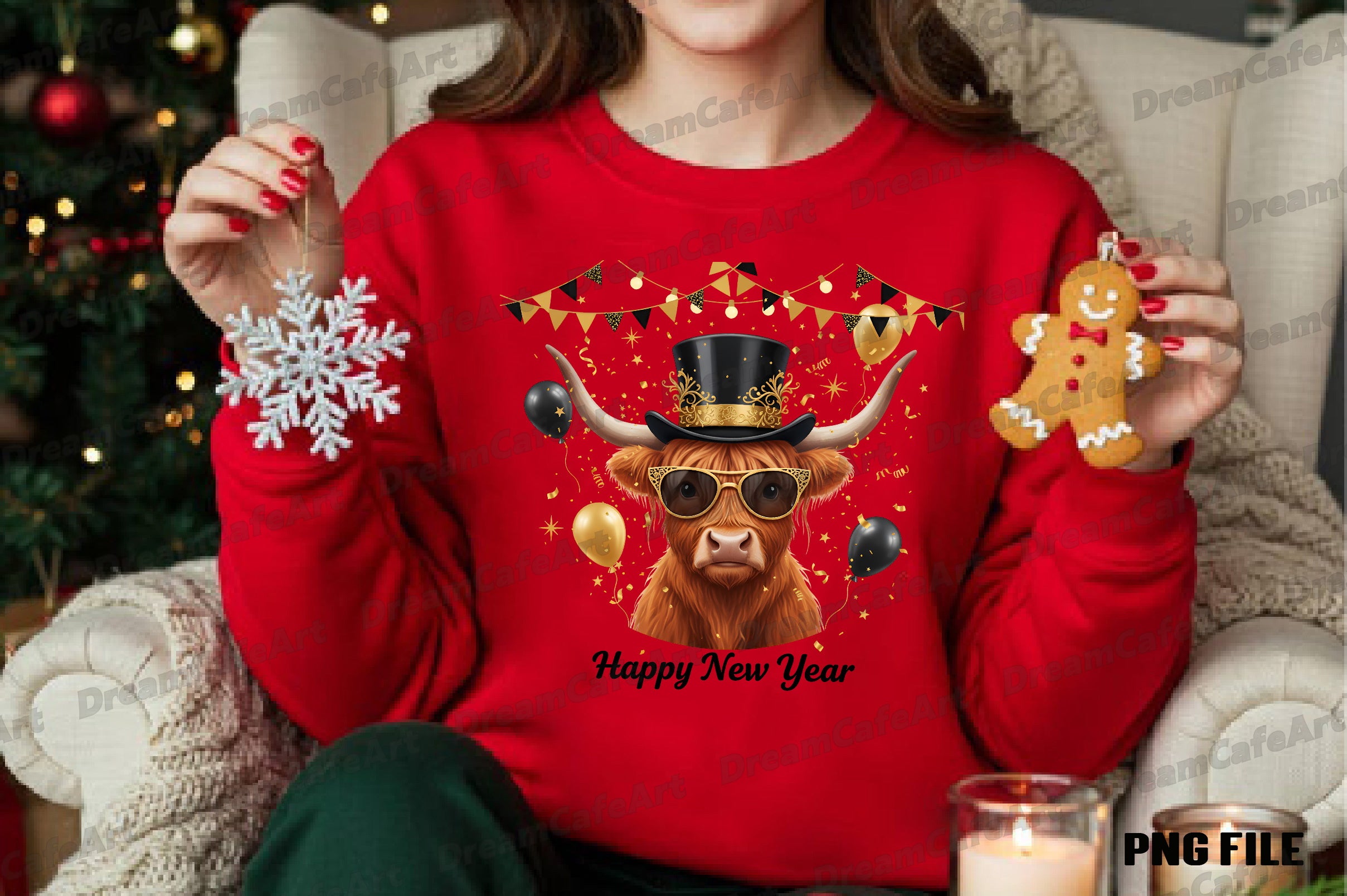 Happy New Year Highland Cow Clipart Bundle