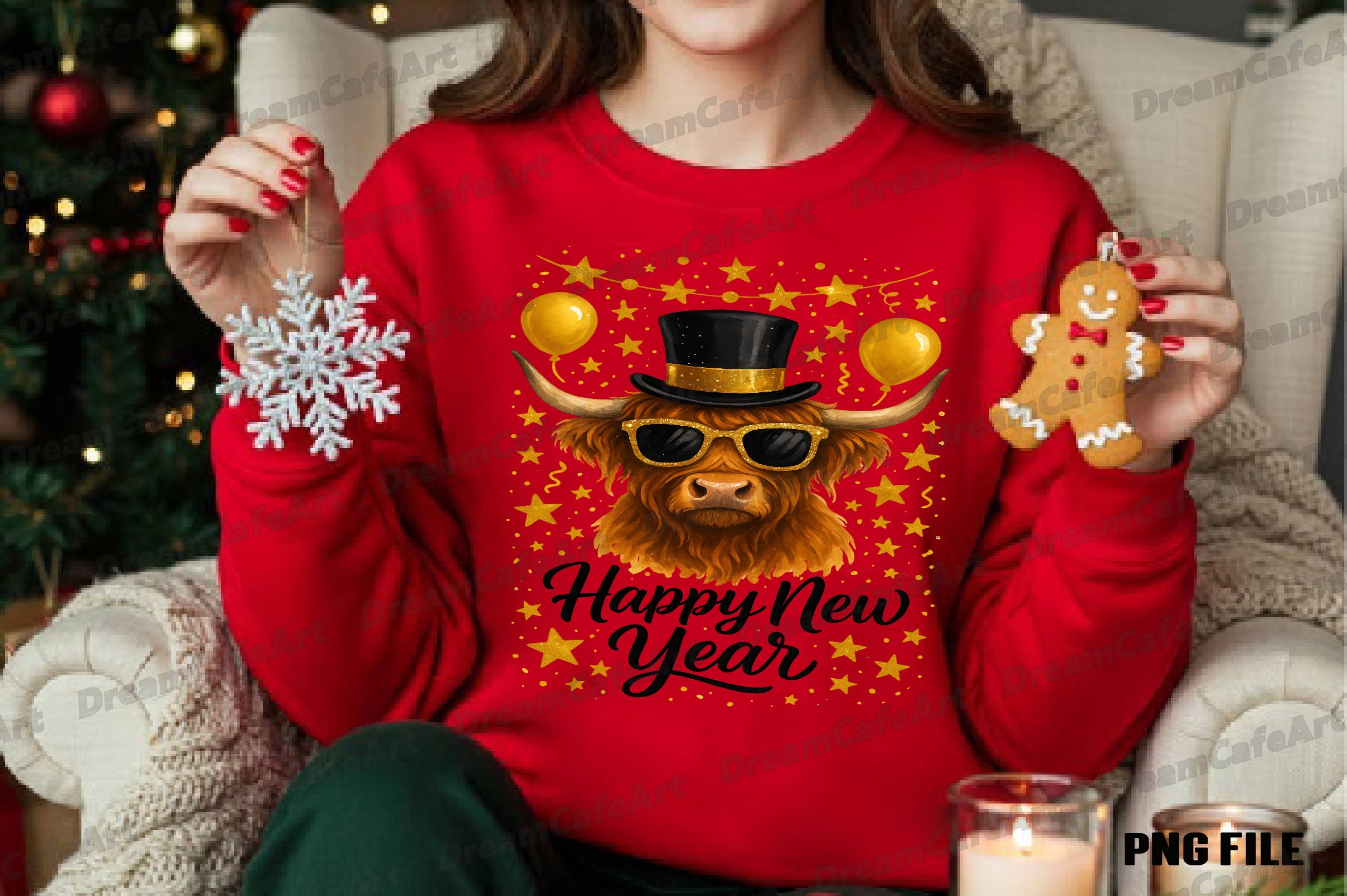 Happy New Year Highland Cow Clipart Bundle