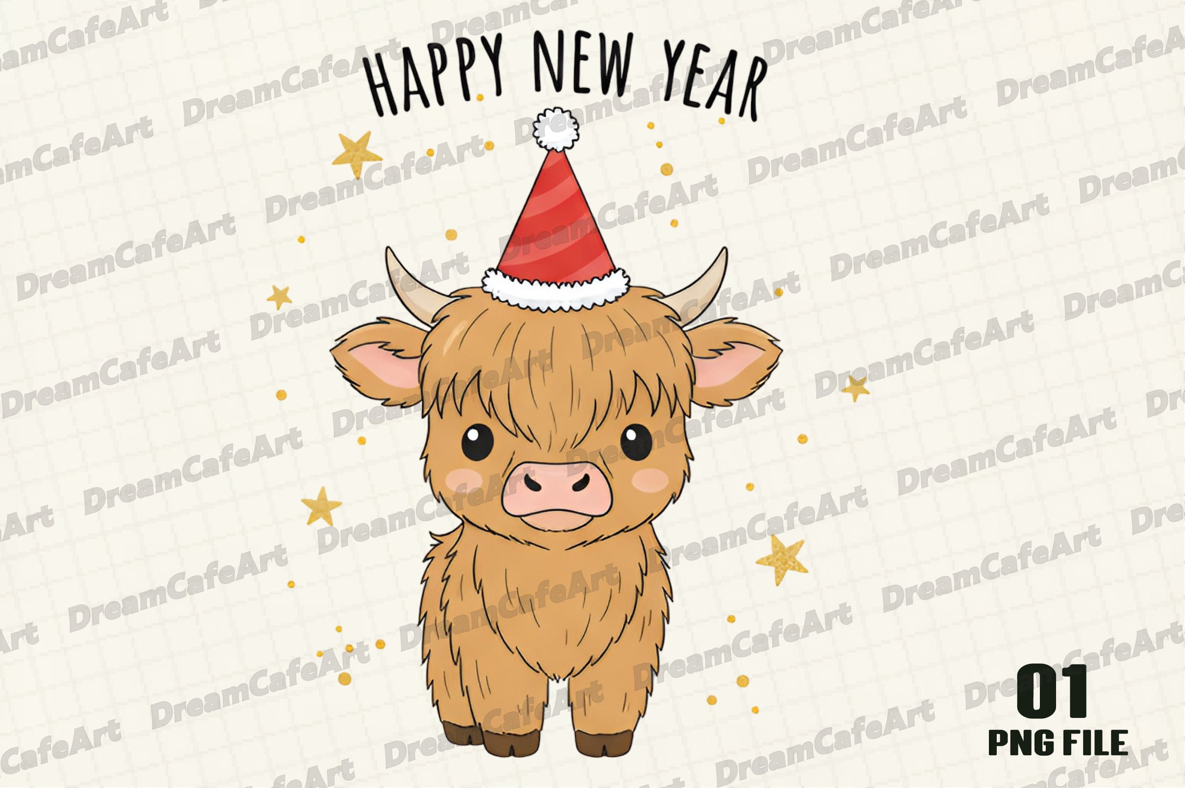 Happy New Year Highland Cow Clipart Bundle