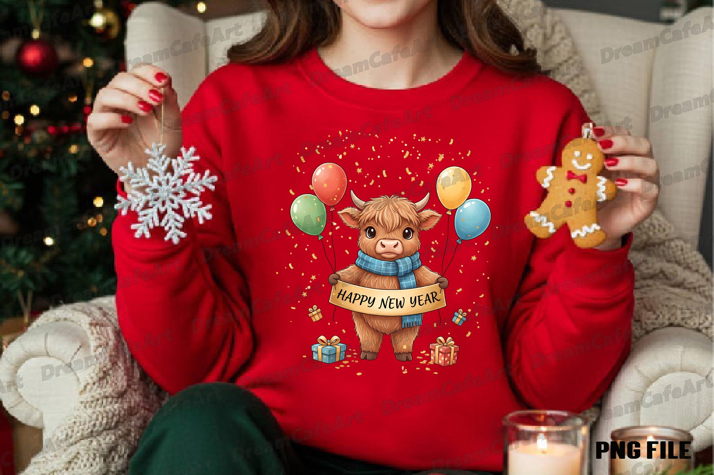 Happy New Year Highland Cow Clipart Bundle