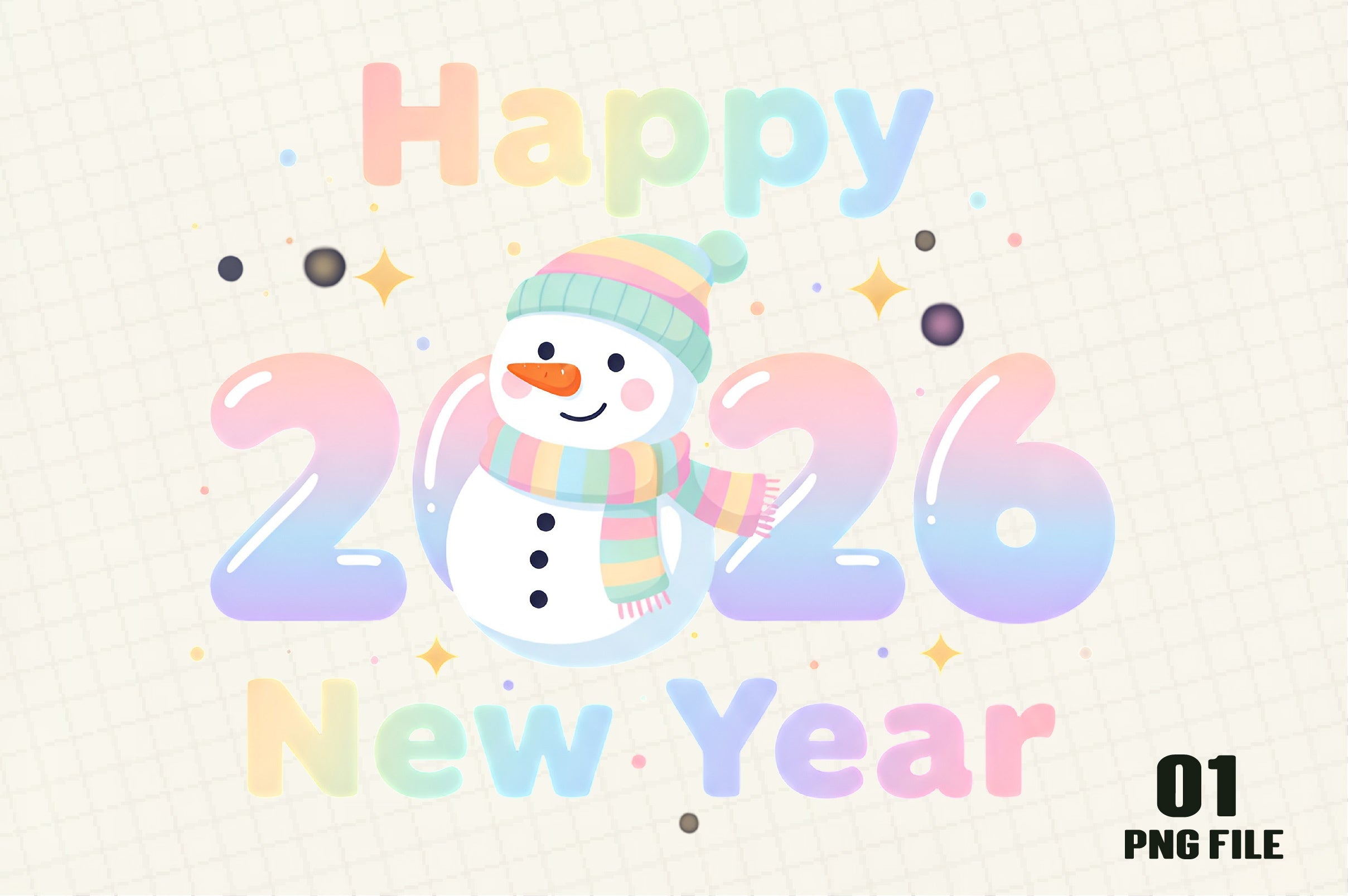 Happy New Year Winking Snowman Clipart Bundle