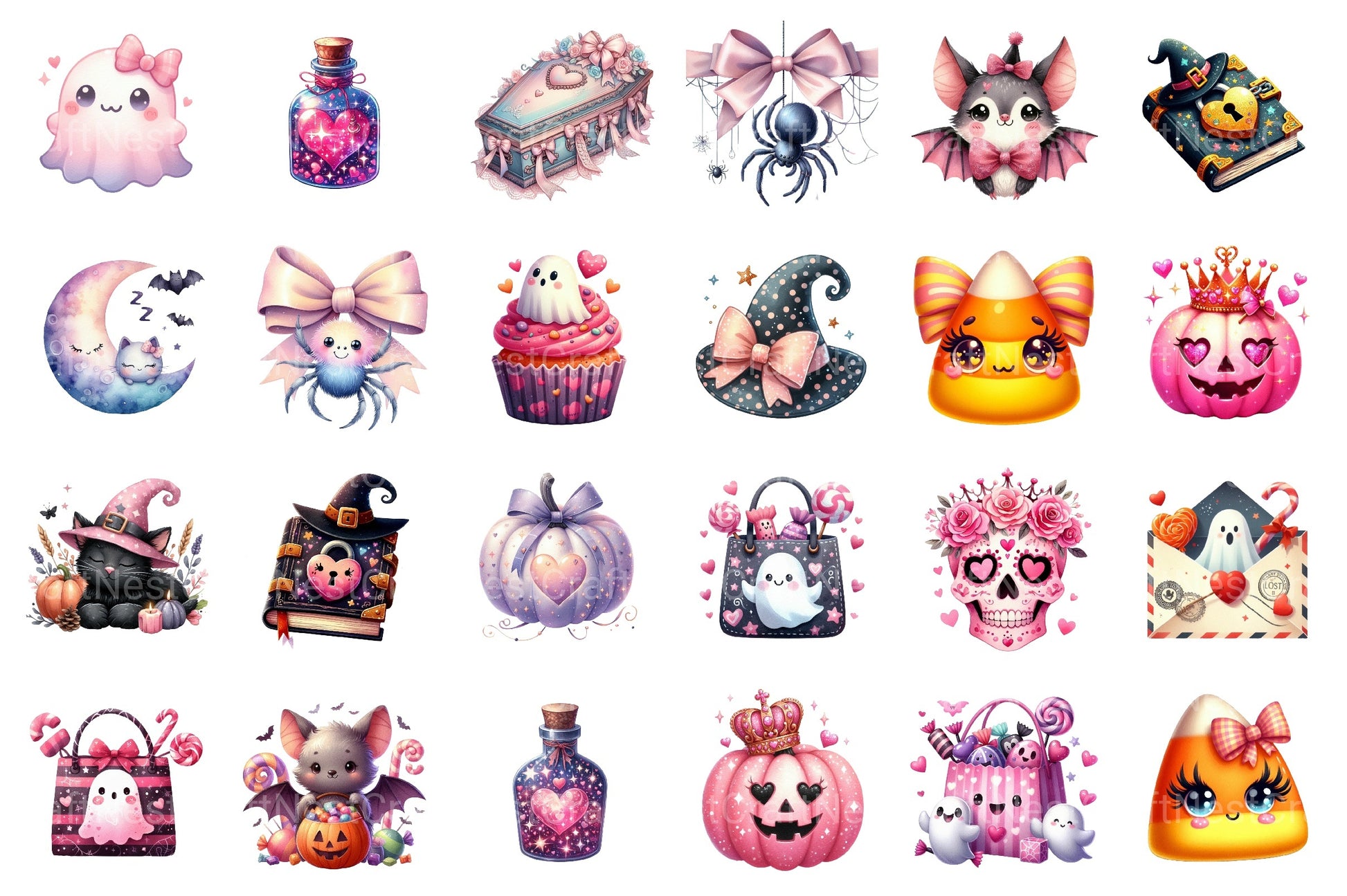 Cute Girly Halloween Clipart Bundle 99 - CraftNest - Digital Crafting and Art