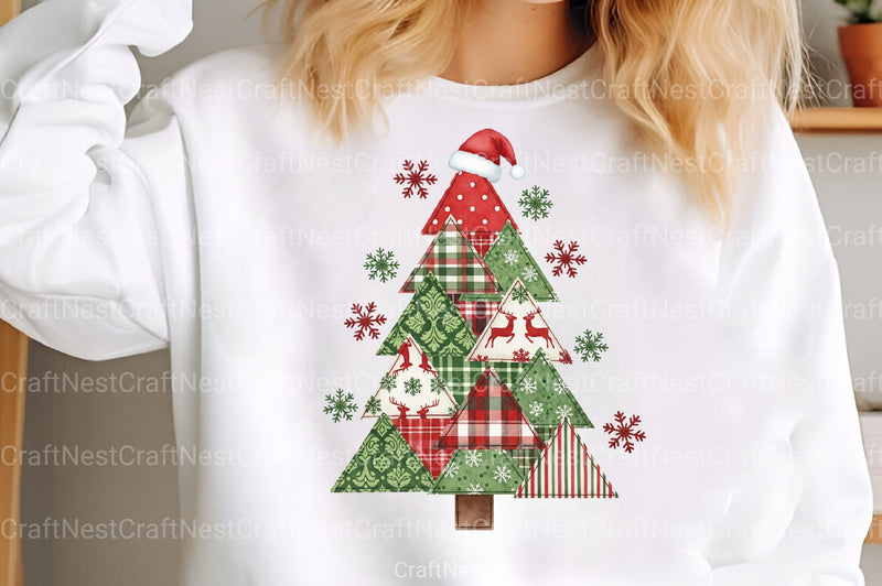 Patchwork Christmas Tree Preppy Clipart Bundle - CraftNest - Digital Crafting and Art