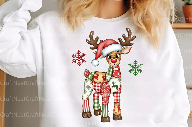 Preppy Patchwork Christmas Reindeer Clipart Bundle 19 - CraftNest - Digital Crafting and Art