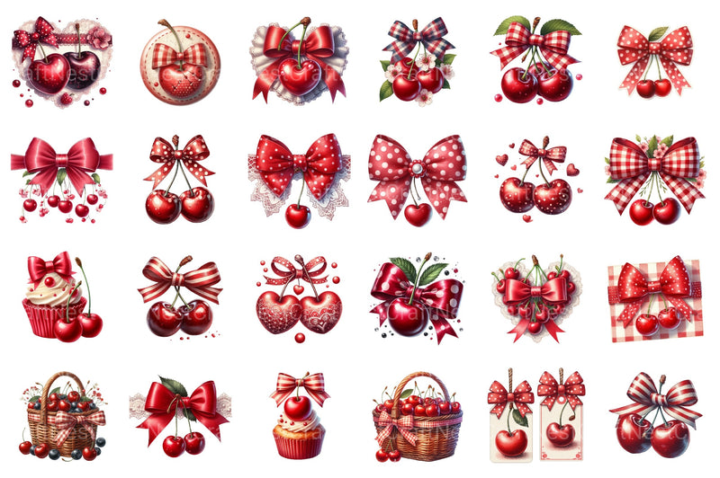 Red Bow Cherry Clipart Bundle - CraftNest - Digital Crafting and Art