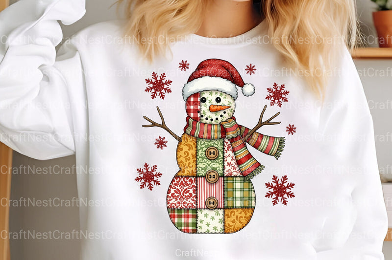 Patchwork Christmas Snowman Clipart Bundle - CraftNest - Digital Crafting and Art