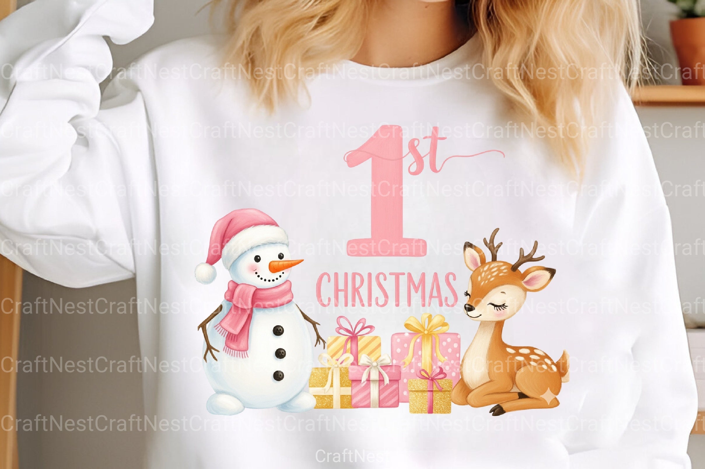 Pink Snowman Baby's First Christmas Clipart Bundle - CraftNest - Digital Crafting and Art